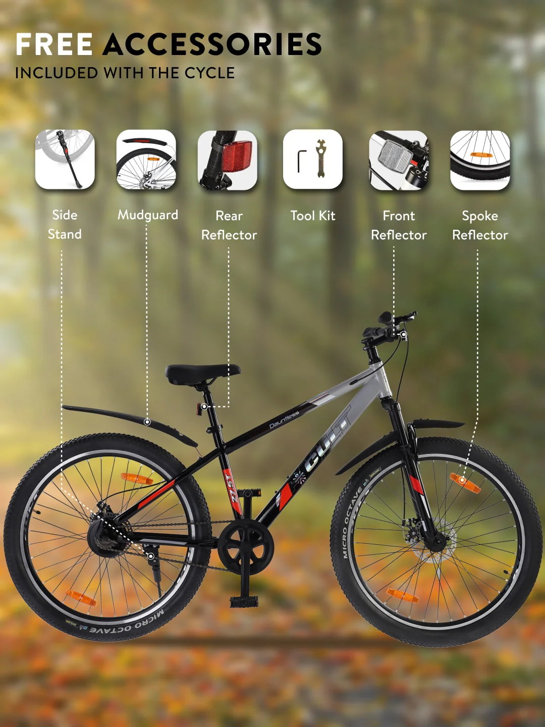 DAUNTLESS27.5TSILVERBLACK Steel Single Speed 27.5 inch Mountain Cycle, Dual Disc Brake, Front Suspension, Double Wall Rim - Image 8
