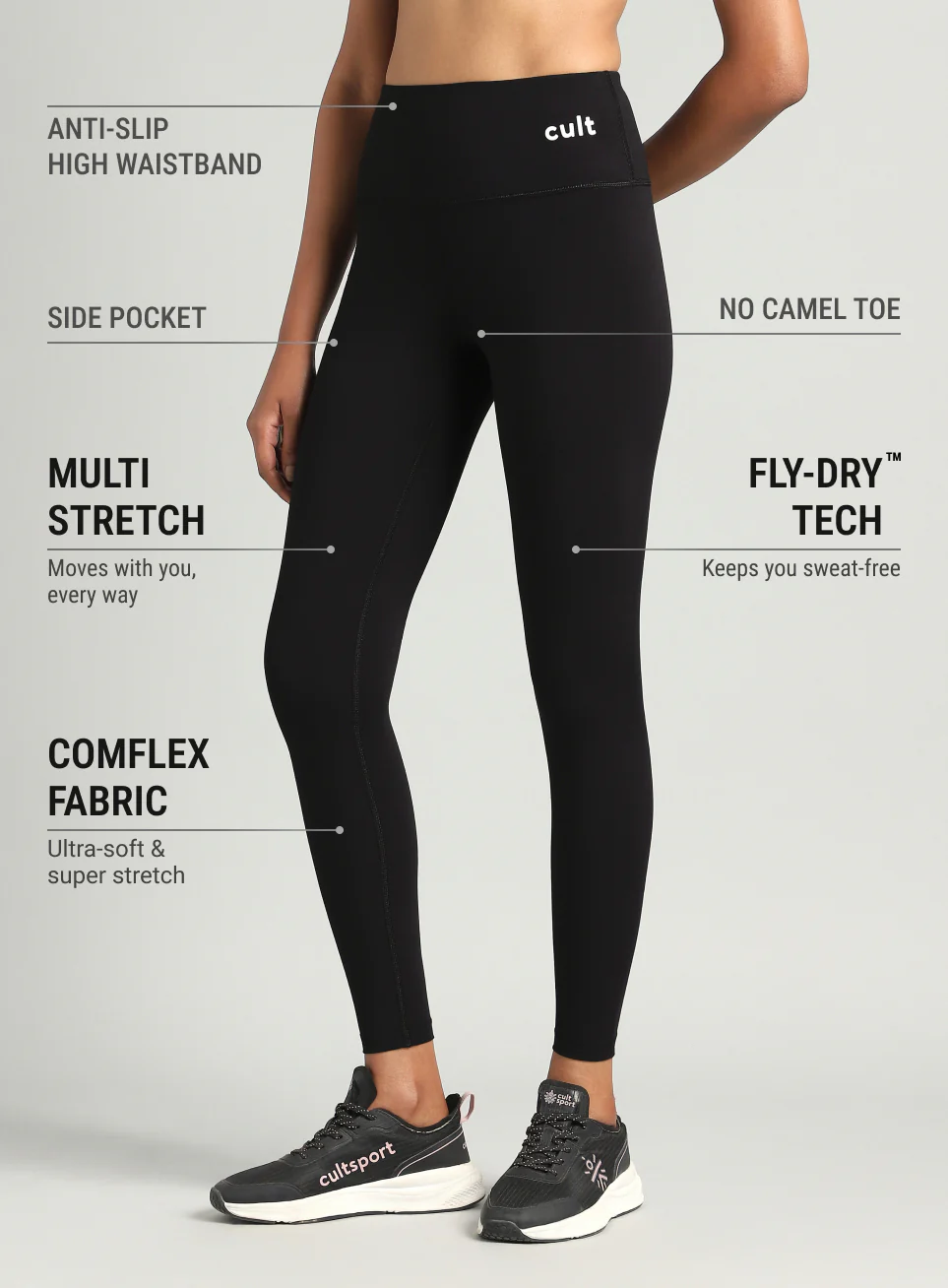 Black Do It All Solid Tights With Pocket - Image 2