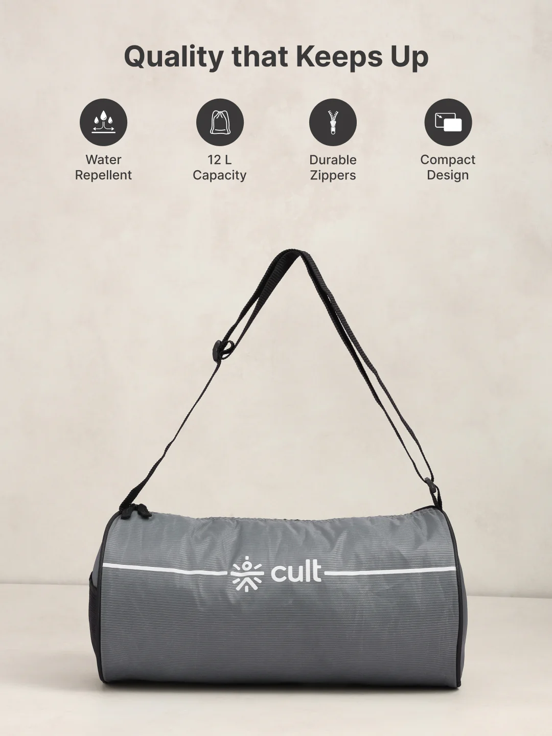 Duffle Bag Unisex Adjustable Strap Mesh pocket Gym & Sport Bag Grey 12 L - Image 3