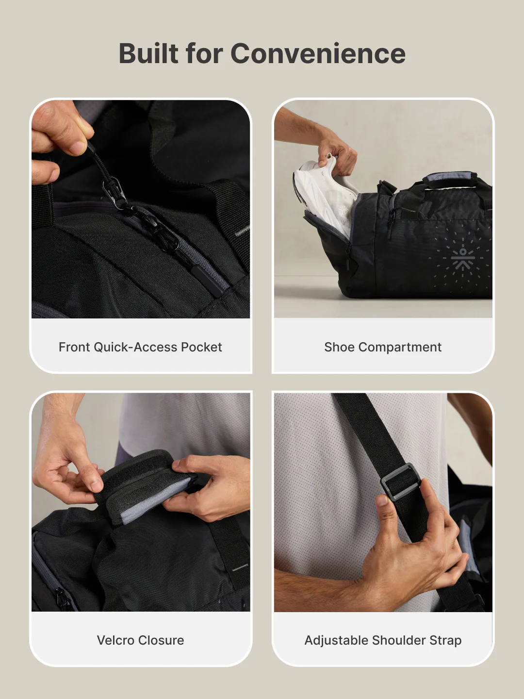 Cult Unisex Black Duffle Bag with Shoe Compartment - Image 4