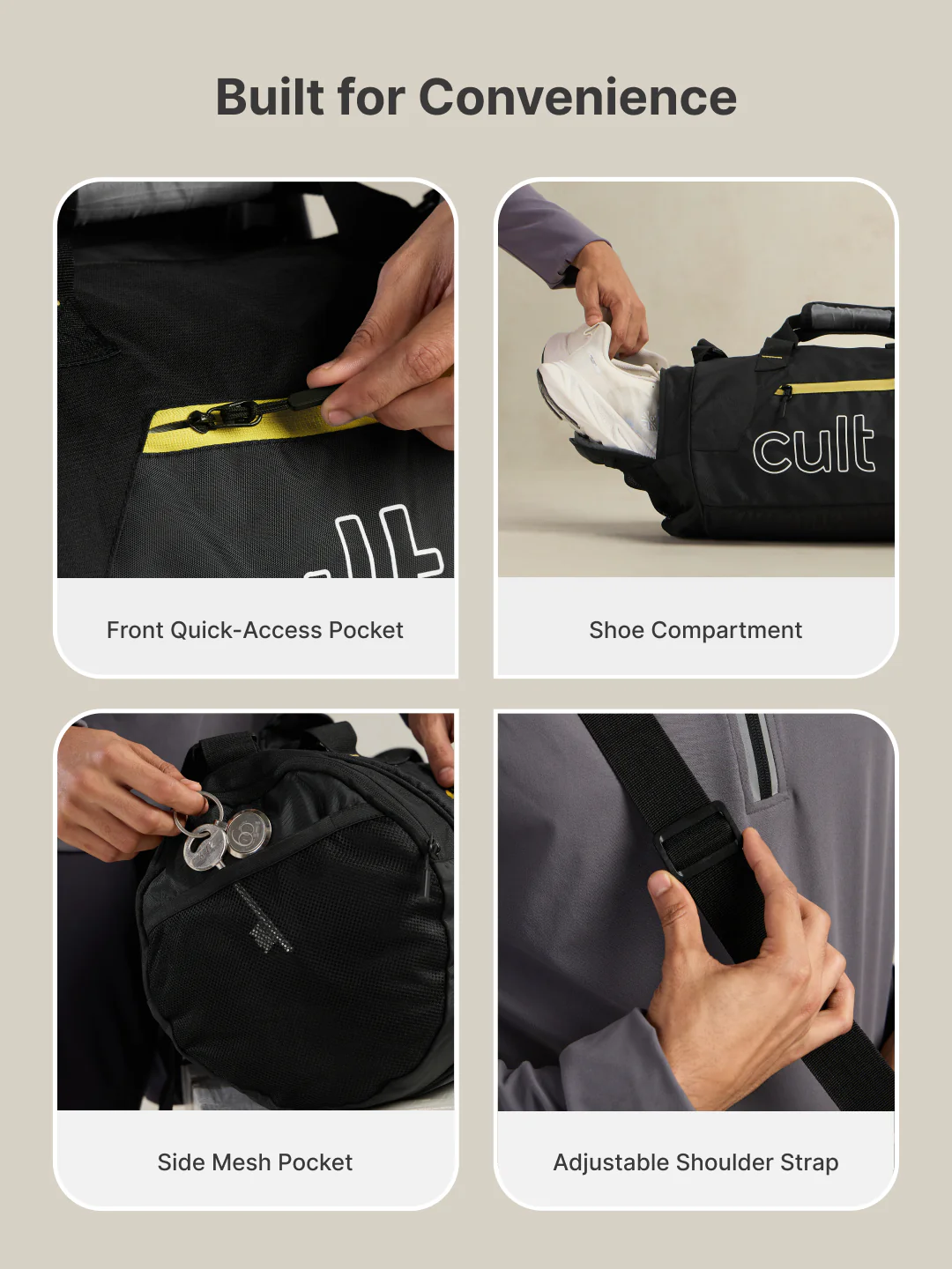 Cult Unisex Black Duffle Bag with Shoe Compartment - Image 4