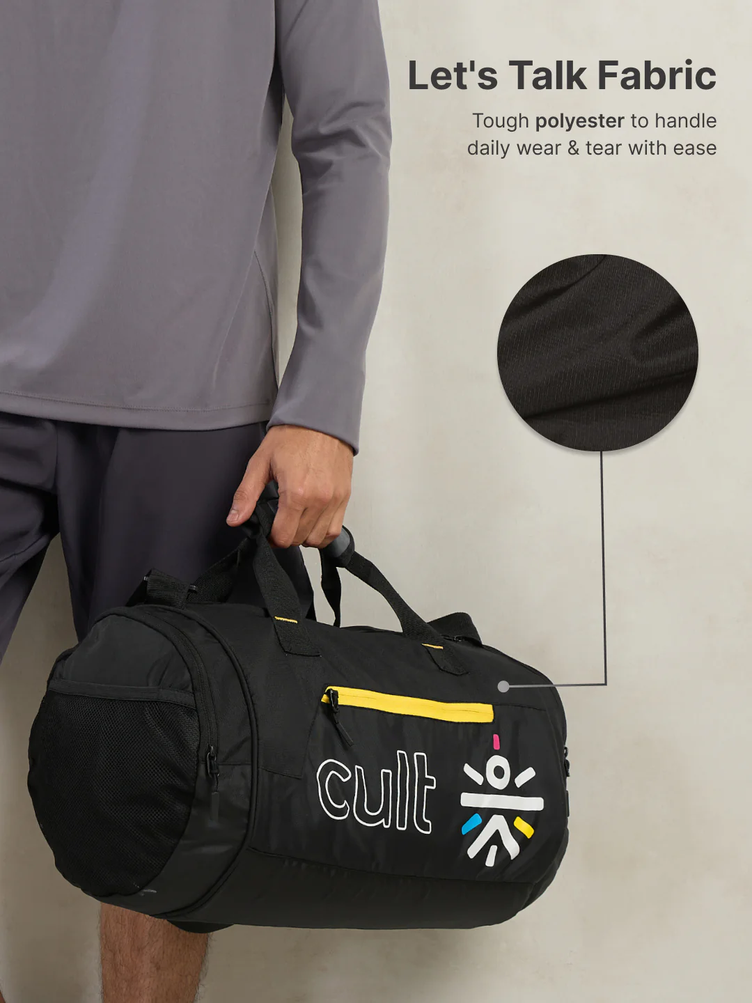 Cult Unisex Black Duffle Bag with Shoe Compartment - Image 5