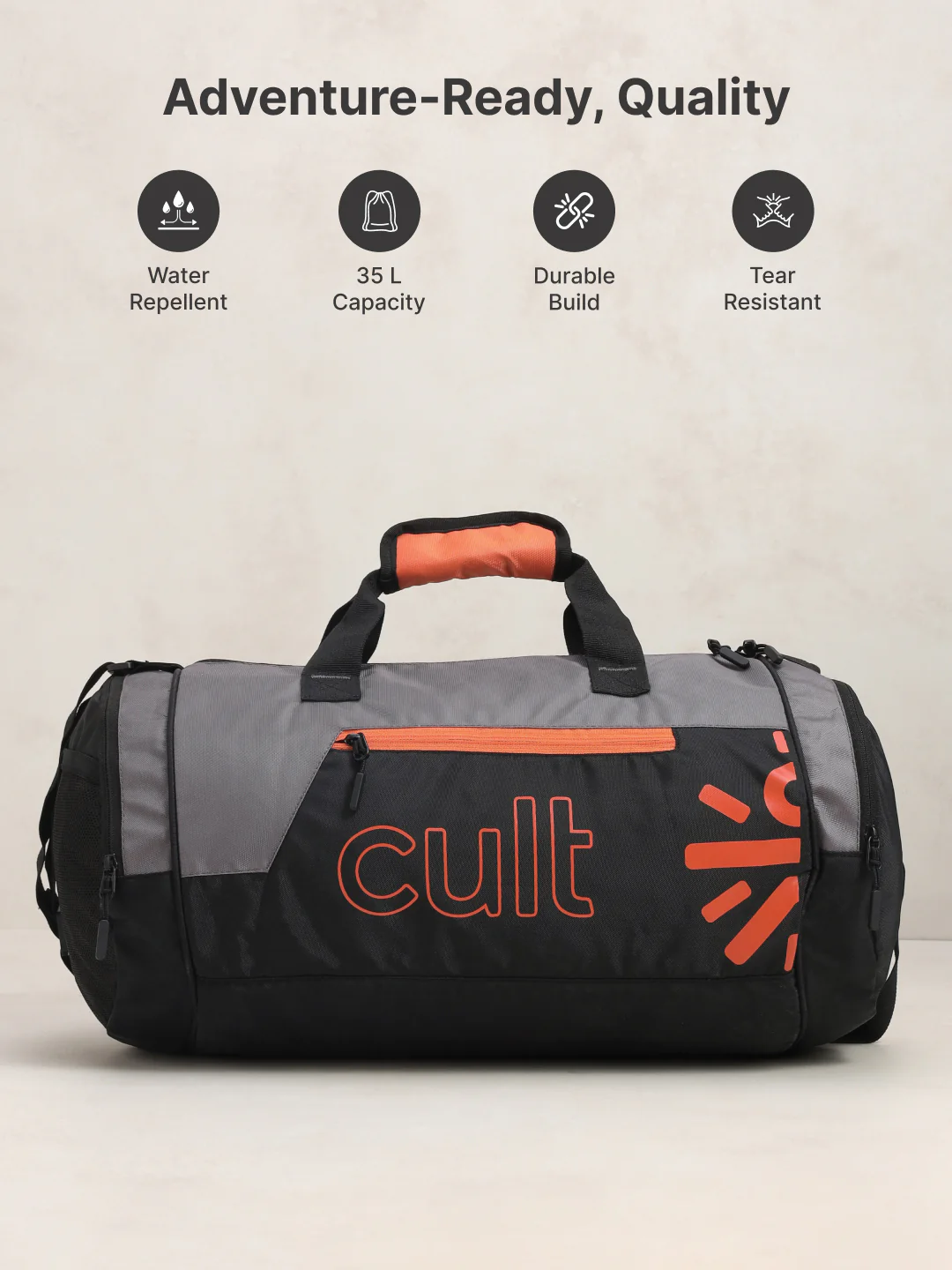 Cult Unisex Grey Duffle Bag with Shoe Compartment - Image 3