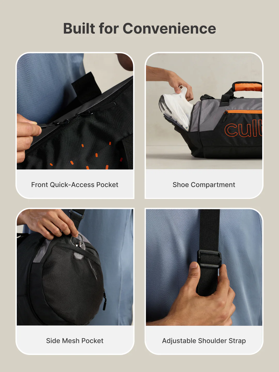Cult Unisex Grey Duffle Bag with Shoe Compartment - Image 4