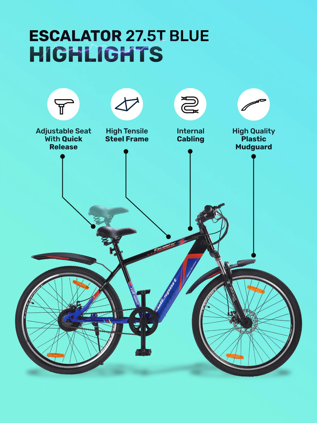 ESCALATOR 27.5T BLUE with 250W BLDC Motor| 4 Hours Fast Charge| 7.8 Ah Li-ion Battery| Up to 35 Km| 27.5 Inches Wheels| Single Speed Electric Cycle | Ideal for 15+ Years - Image 5