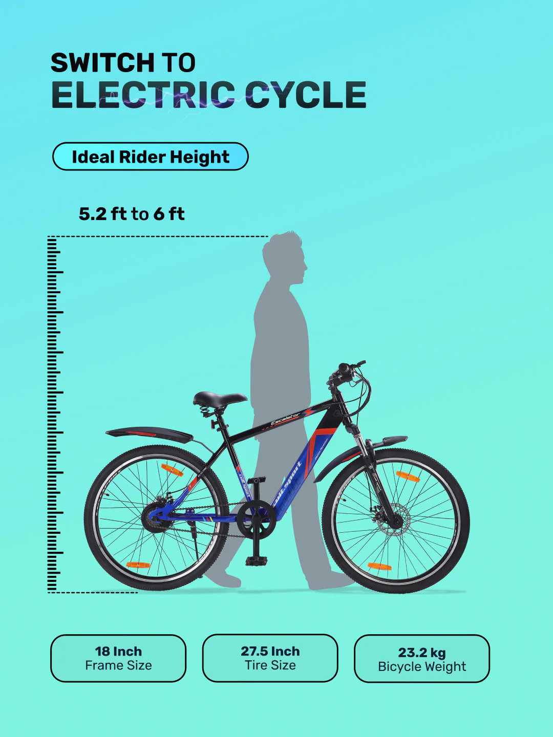 ESCALATOR 27.5T BLUE with 250W BLDC Motor| 4 Hours Fast Charge| 7.8 Ah Li-ion Battery| Up to 35 Km| 27.5 Inches Wheels| Single Speed Electric Cycle | Ideal for 15+ Years - Image 9