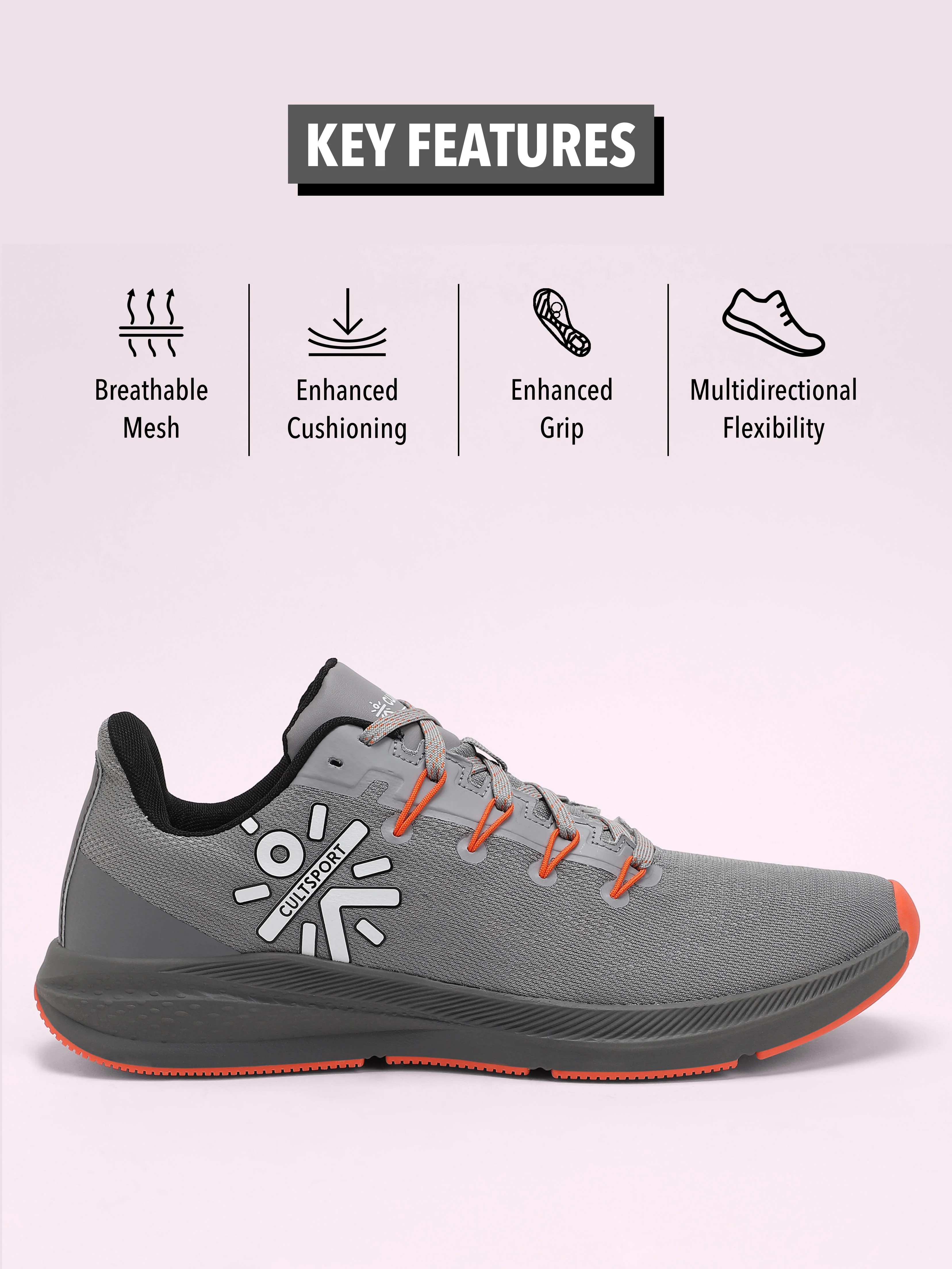 cult Firebird Men Running Shoes - Grey/Orange - Image 3