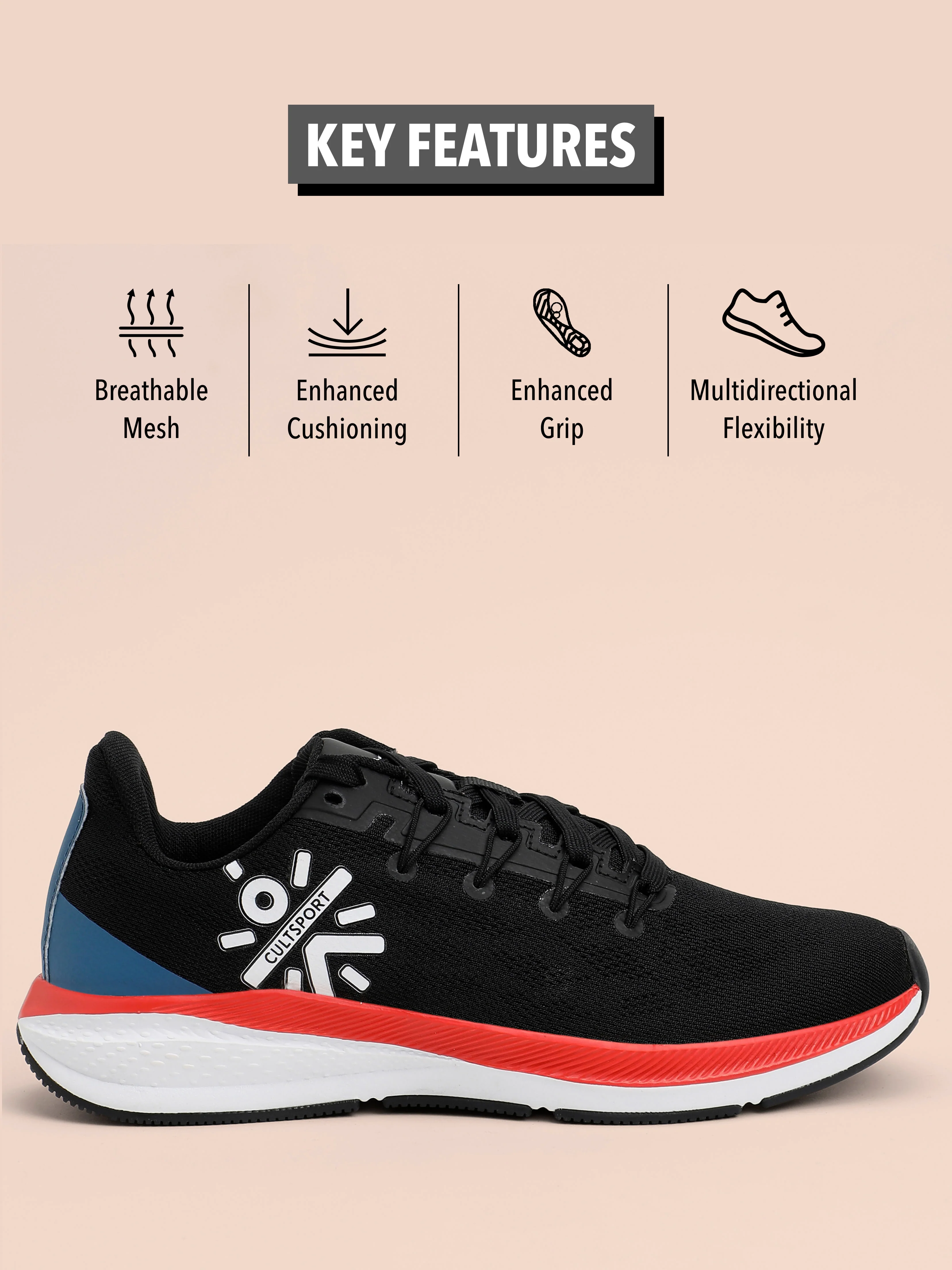 cult Firebird Women Running Shoes - Black/Red/Blue - Image 3