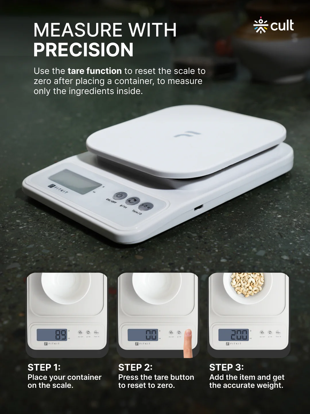 Fitkit by Cult Digital Kitchen Food Scale,10kg Limit, LCD Display, Tare & Unit Conversion, Ideal for Kitchen & Diet Tracking - Image 4