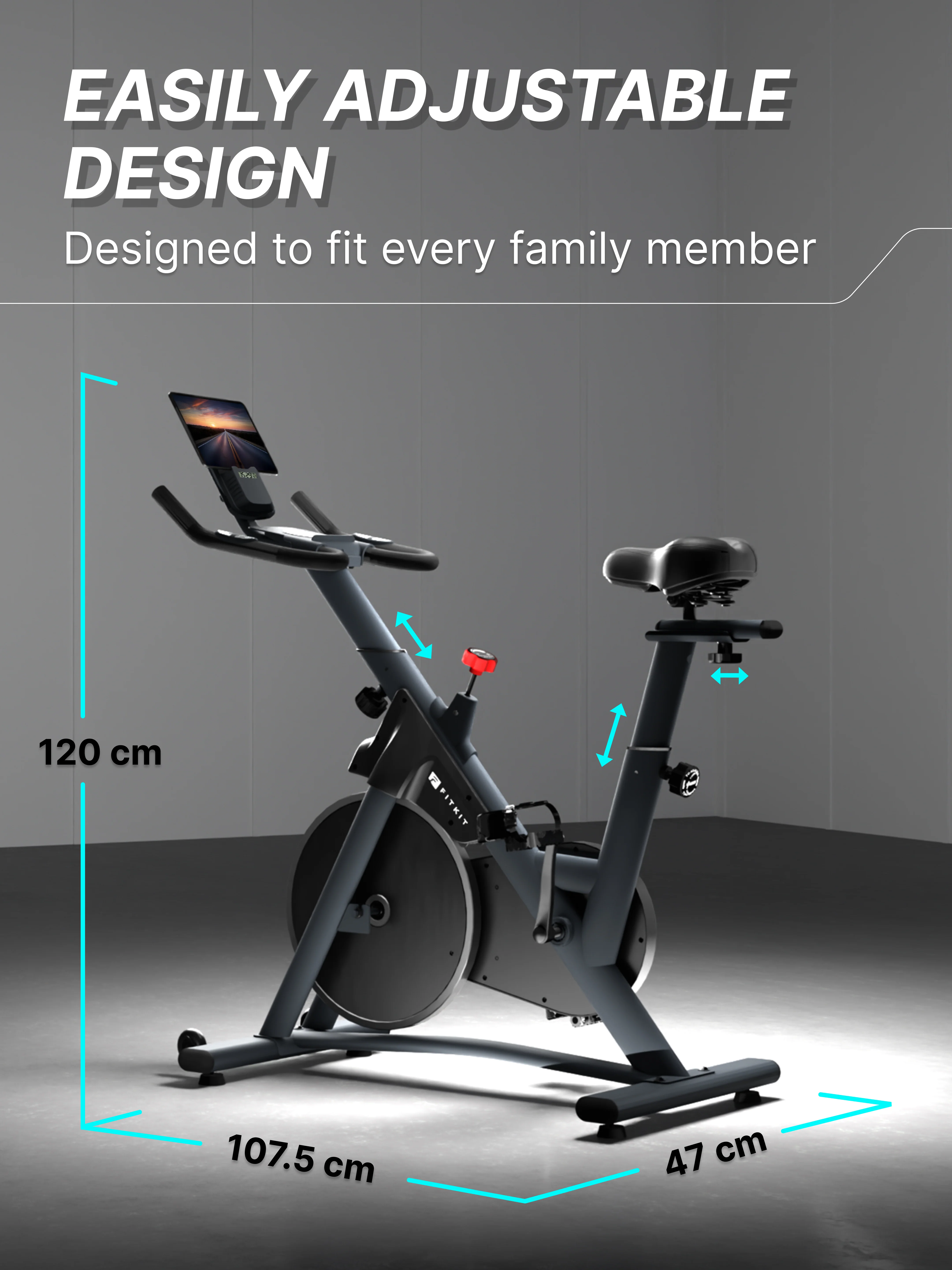 Fitkit by Cult FK7004 Premium Magnetic Spin Bike | 130kg Support | Stepless Resistance & 8kg Flywheel | LCD Display with Heart-Rate Tracking | Tablet Holder | Smooth & Silent Ride for Home Fitness (with 6 Months Extended Warranty) - Image 11