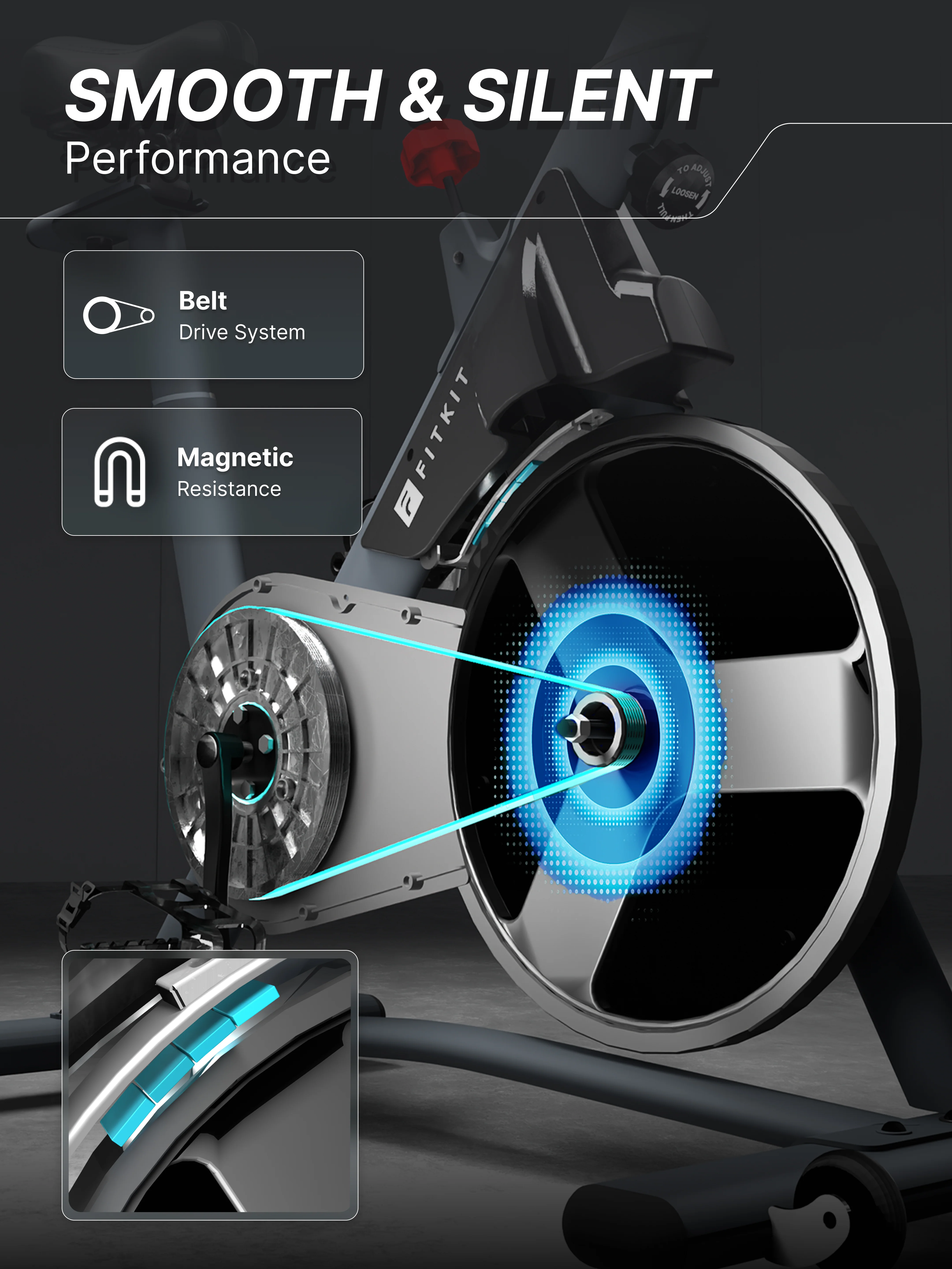 Fitkit by Cult FK7004 Premium Magnetic Spin Bike | 130kg Support | Stepless Resistance & 8kg Flywheel | LCD Display with Heart-Rate Tracking | Tablet Holder | Smooth & Silent Ride for Home Fitness (with 6 Months Extended Warranty) - Image 3