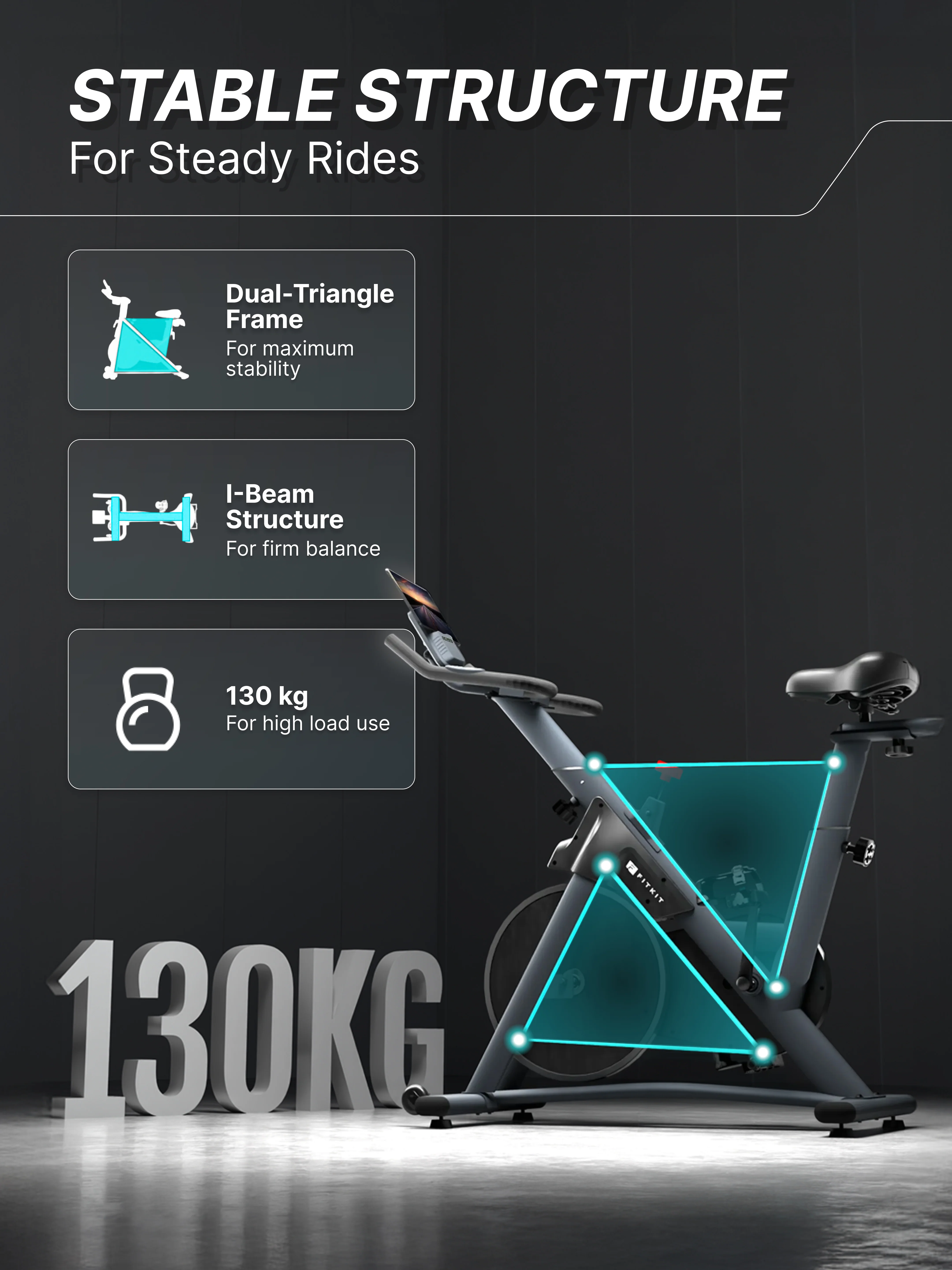 Fitkit by Cult FK7004 Premium Magnetic Spin Bike | 130kg Support | Stepless Resistance & 8kg Flywheel | LCD Display with Heart-Rate Tracking | Tablet Holder | Smooth & Silent Ride for Home Fitness (with 6 Months Extended Warranty) - Image 5