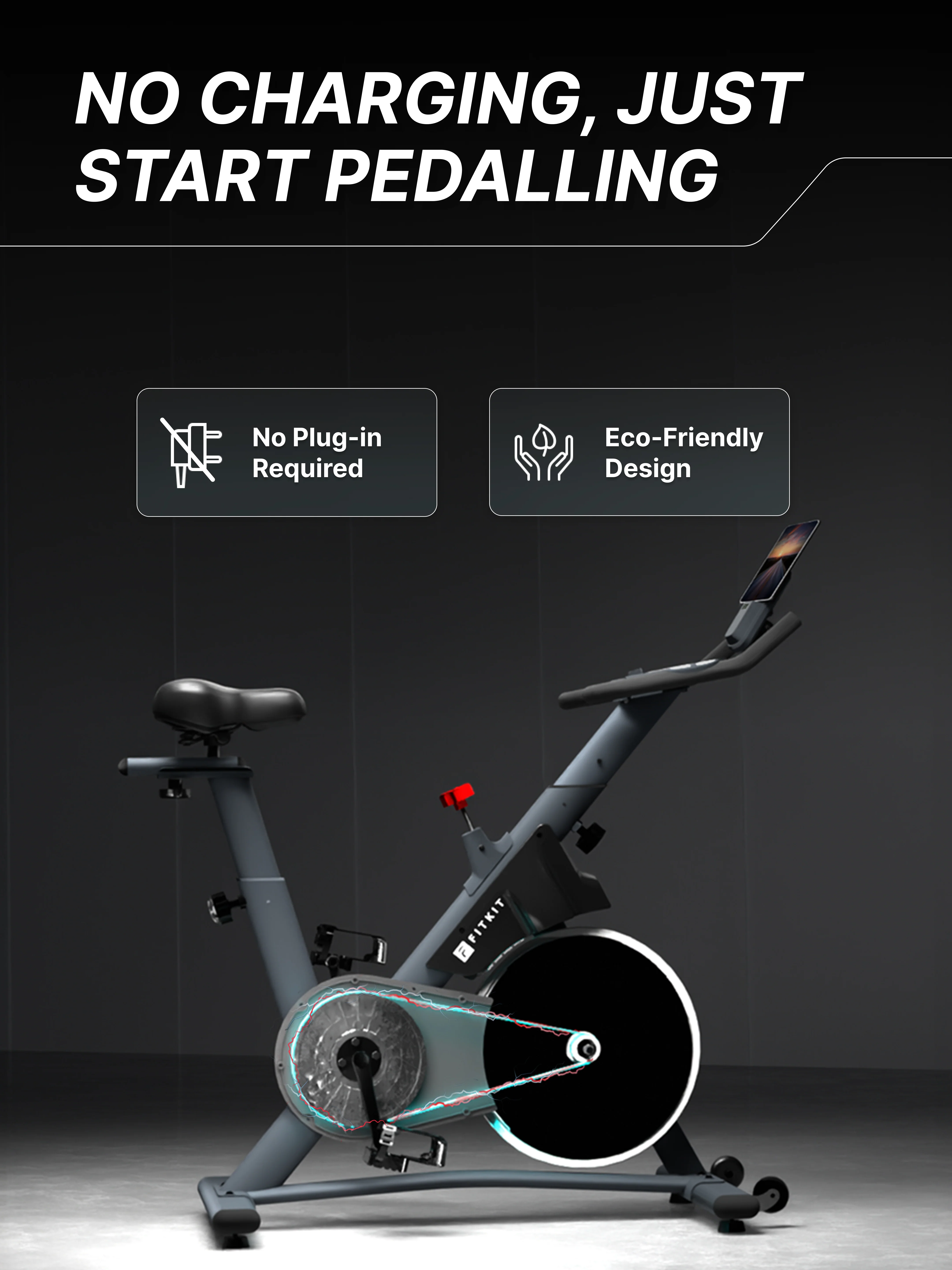 Fitkit by Cult FK7004 Premium Magnetic Spin Bike | 130kg Support | Stepless Resistance & 8kg Flywheel | LCD Display with Heart-Rate Tracking | Tablet Holder | Smooth & Silent Ride for Home Fitness (with 6 Months Extended Warranty) - Image 9