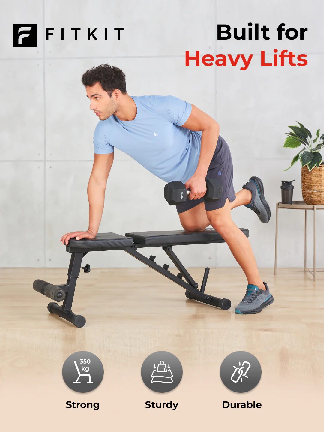 FITKIT by Cult Adjustable Bench for Home Workout with Leg Support | 350kg Weight Capacity - Image 3