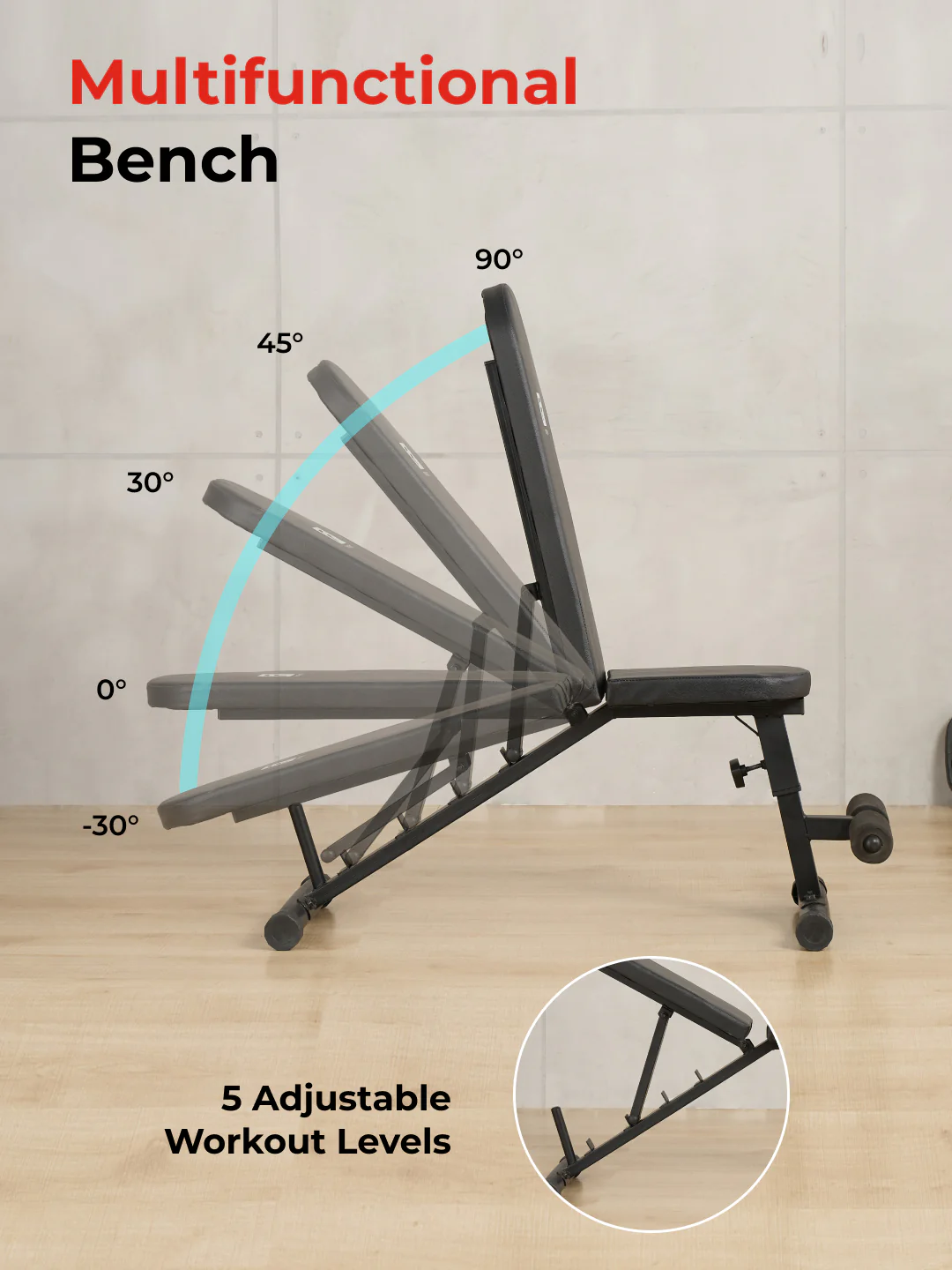 FITKIT by Cult Adjustable Bench for Home Workout with Leg Support | 350kg Weight Capacity - Image 5