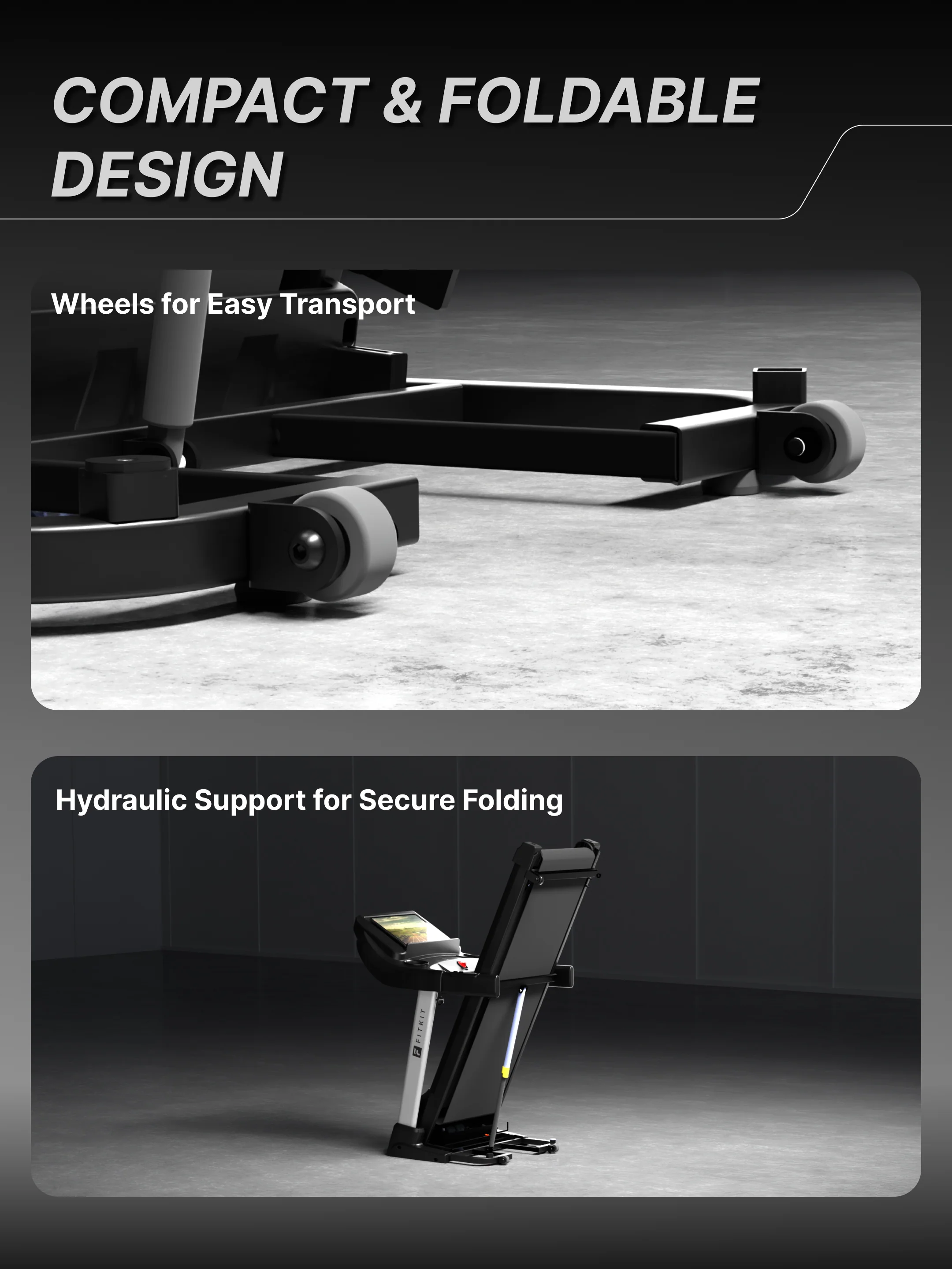 Fitkit by Cult FT100 Smart Incline Motorised Treadmill | 4.5 HP BLDC Motor | 110kg Capacity | 15-Level Auto Incline | 12 km/hr Speed | Foldable & Easy-Move Wheels | 12 Preset Workout | Ideal for Home Use (with 6 Months Extended Warranty) - Image 9