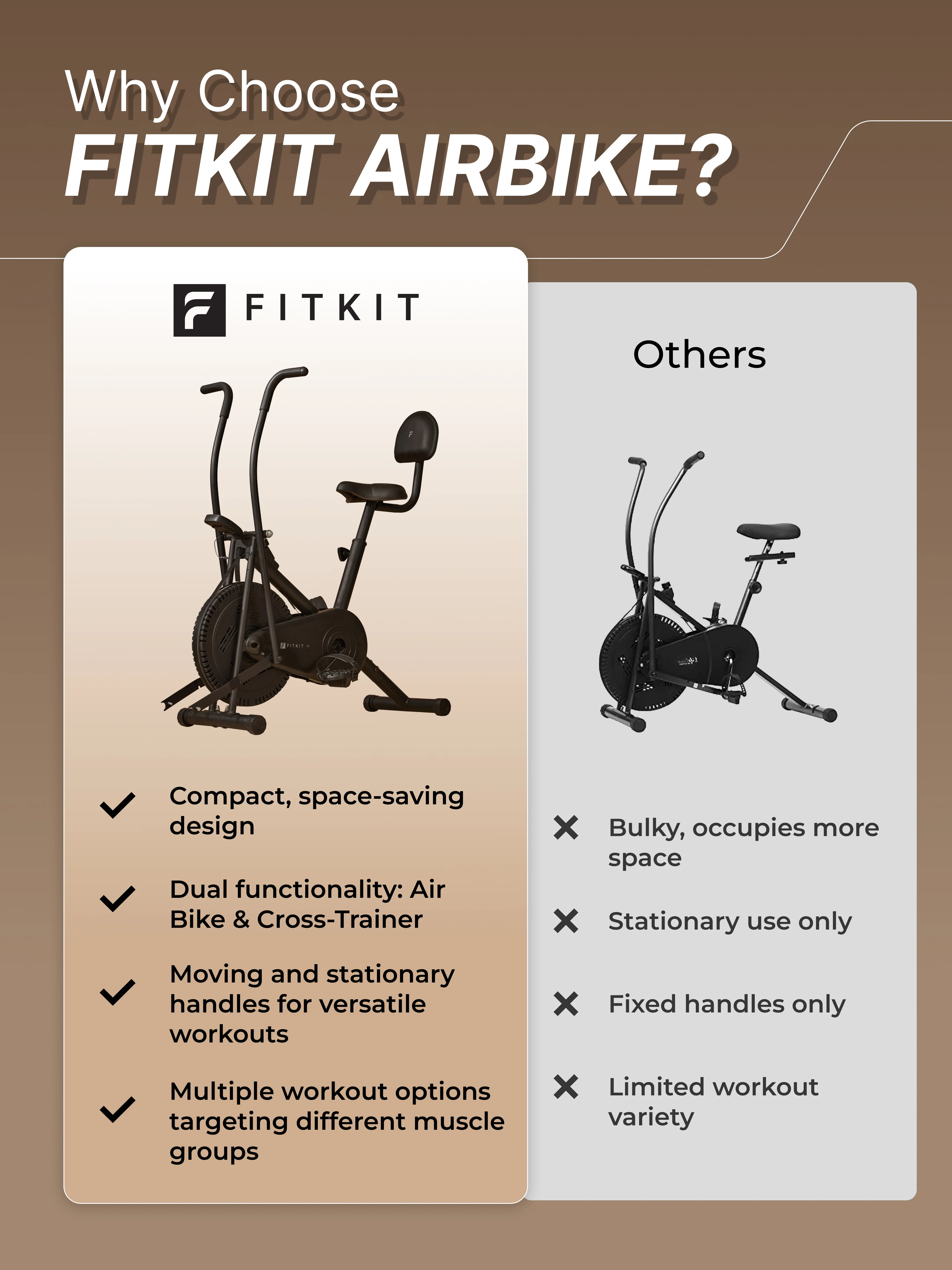 Fitkit Dual Action 2-in-1 Air Bike | Moving & Fixed Handles Exercise Cycle | Adjustable Seat & Anti-Slip Pedals | Direct Resistance | 120 kg Max Weight | Home Use Exercise Bike (with 6 Months Extended Warranty) - Image 12