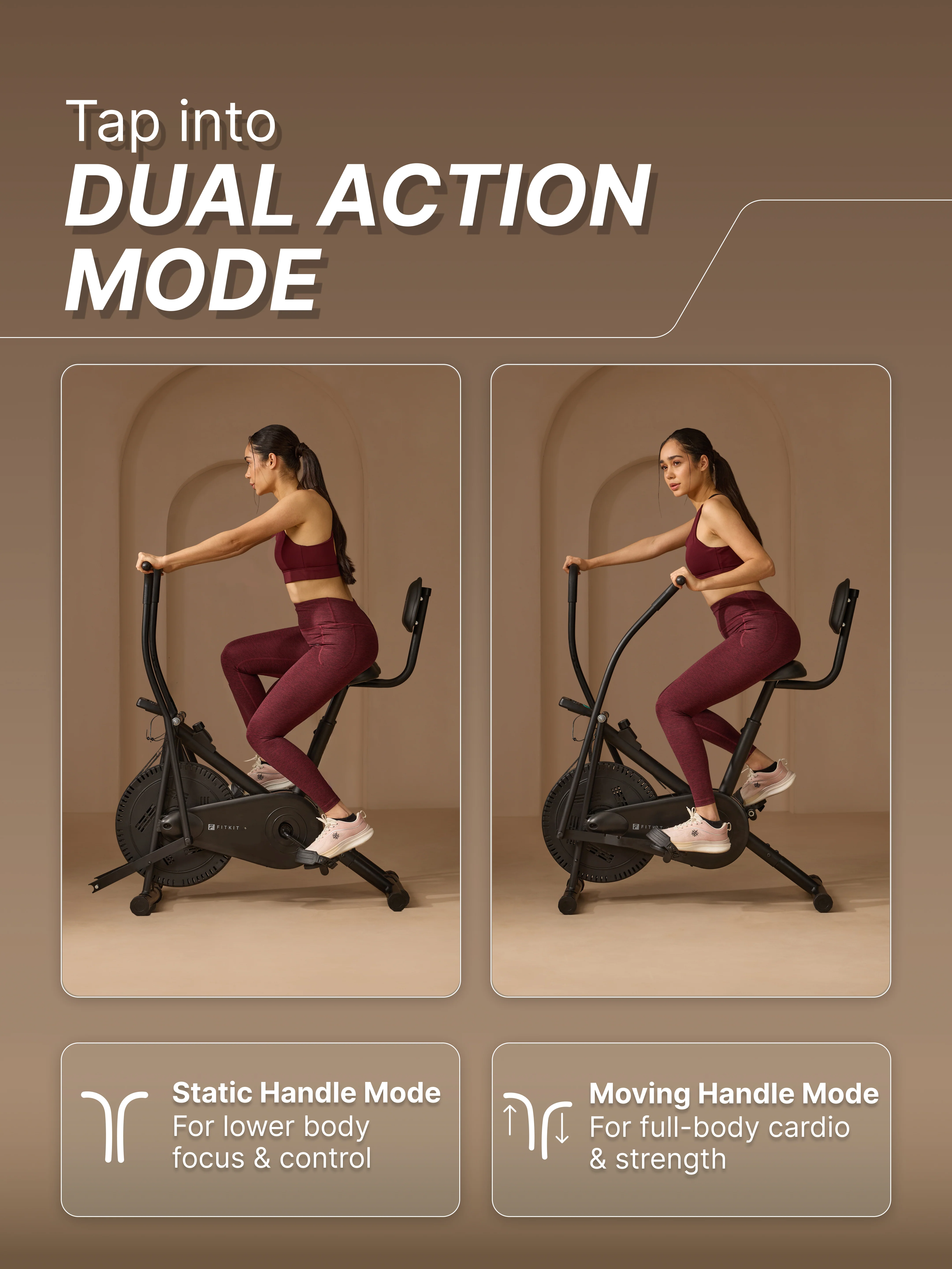 Fitkit Dual Action 2-in-1 Air Bike | Moving & Fixed Handles Exercise Cycle | Adjustable Seat & Anti-Slip Pedals | Direct Resistance | 120 kg Max Weight | Home Use Exercise Bike (with 6 Months Extended Warranty) - Image 3
