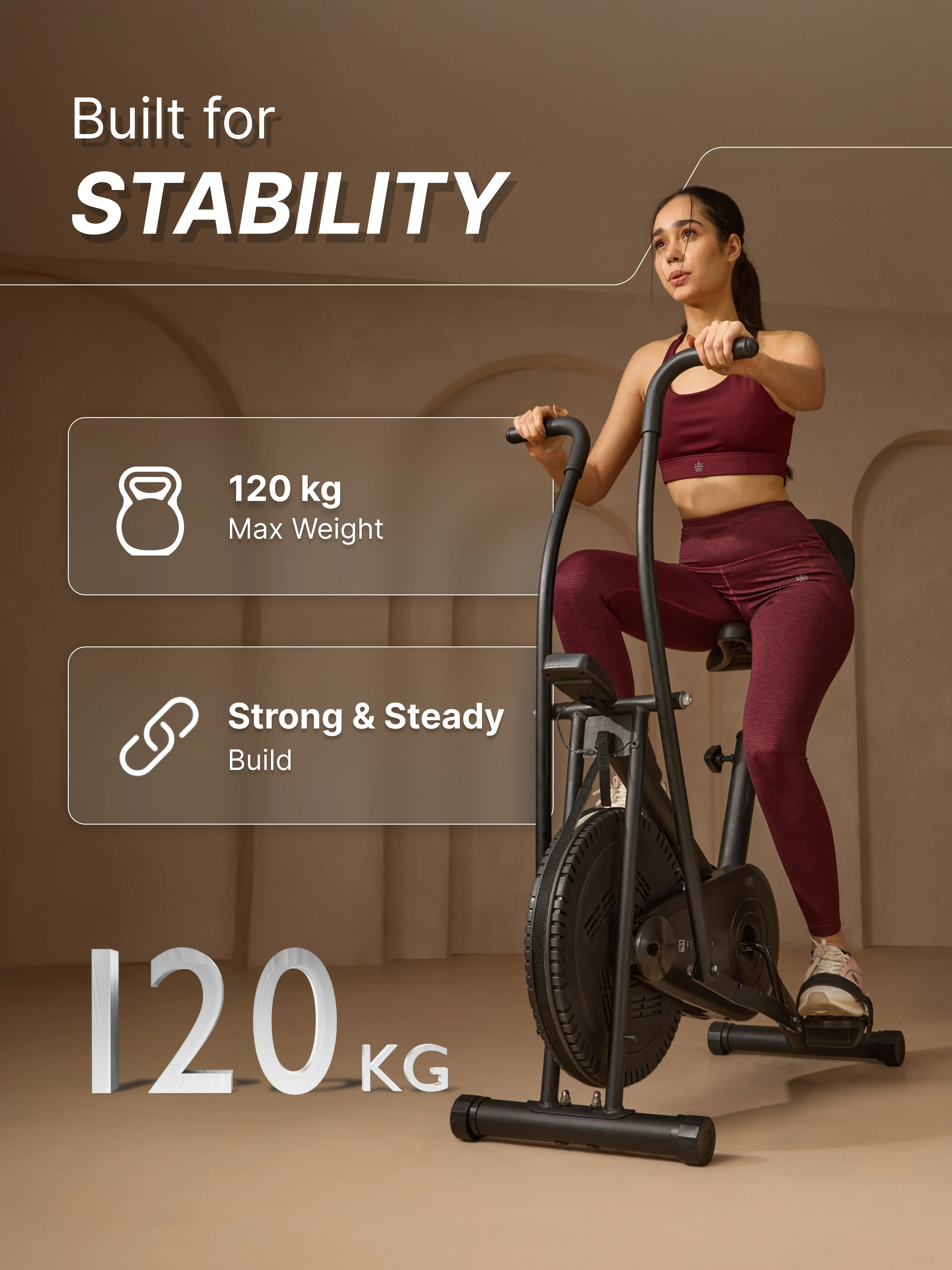 Fitkit Dual Action 2-in-1 Air Bike | Moving & Fixed Handles Exercise Cycle | Adjustable Seat & Anti-Slip Pedals | Direct Resistance | 120 kg Max Weight | Home Use Exercise Bike (with 6 Months Extended Warranty) - Image 4