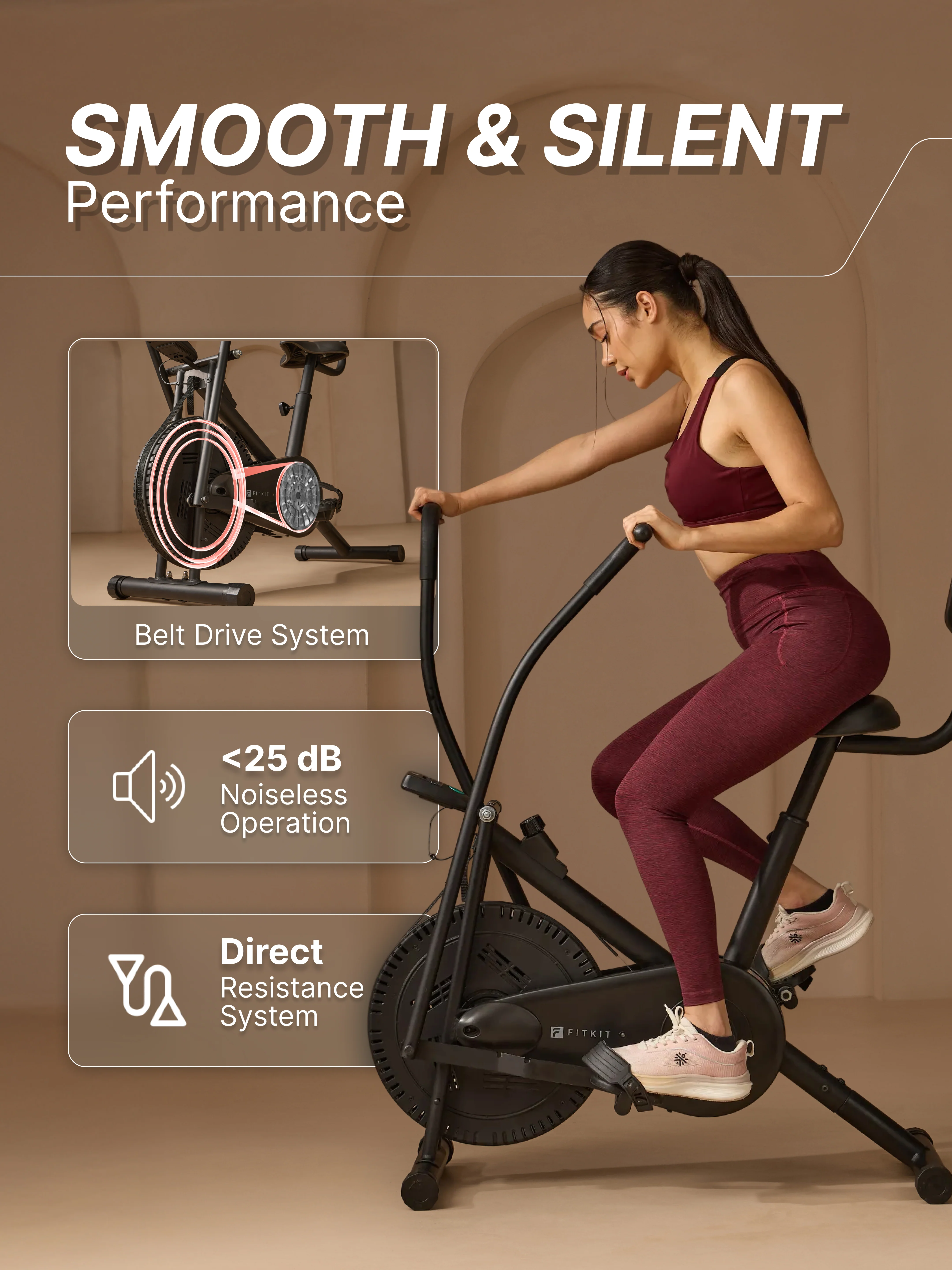Fitkit Dual Action 2-in-1 Air Bike | Moving & Fixed Handles Exercise Cycle | Adjustable Seat & Anti-Slip Pedals | Direct Resistance | 120 kg Max Weight | Home Use Exercise Bike (with 6 Months Extended Warranty) - Image 5