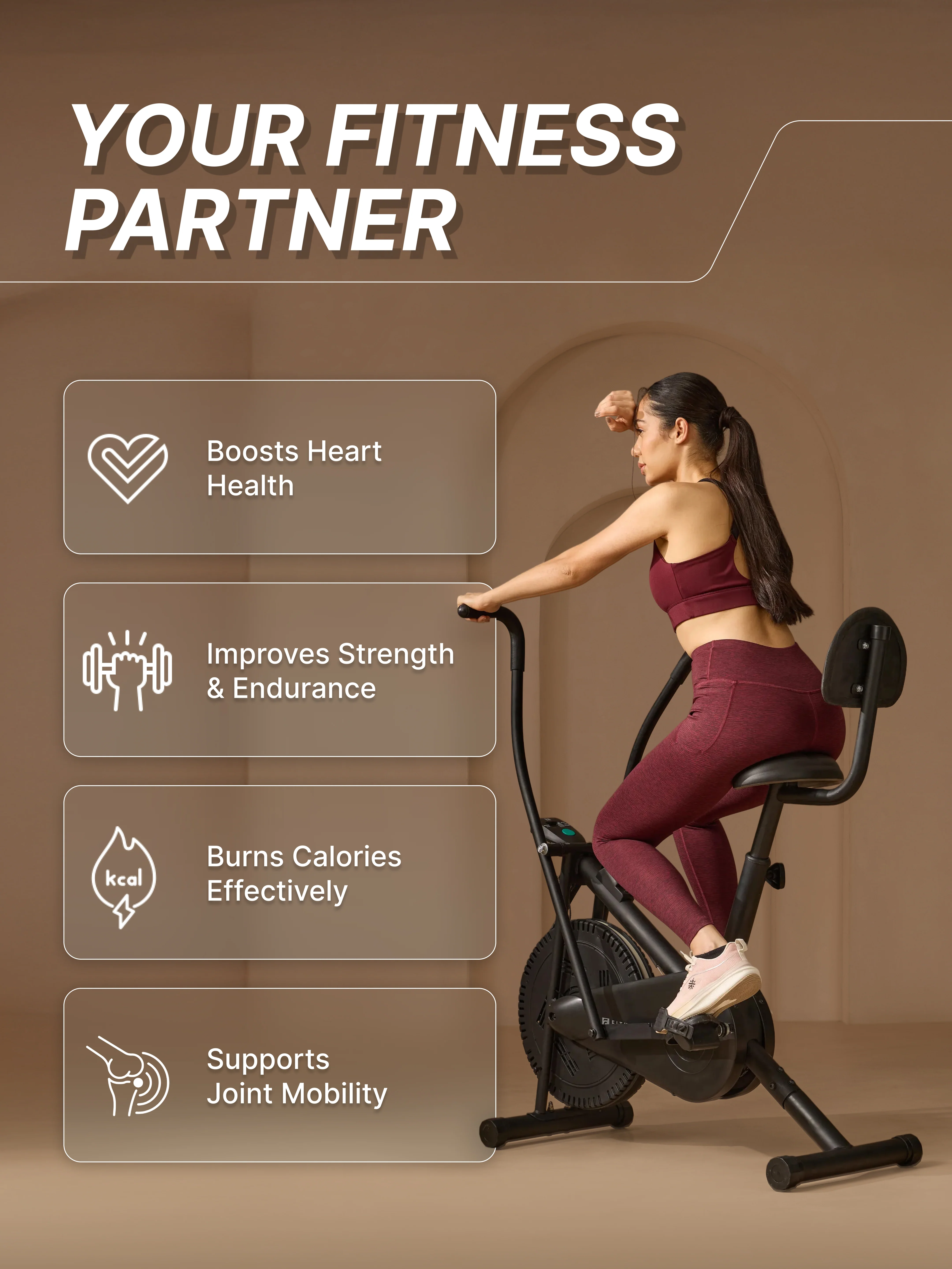Fitkit Dual Action 2-in-1 Air Bike | Moving & Fixed Handles Exercise Cycle | Adjustable Seat & Anti-Slip Pedals | Direct Resistance | 120 kg Max Weight | Home Use Exercise Bike (with 6 Months Extended Warranty) - Image 9