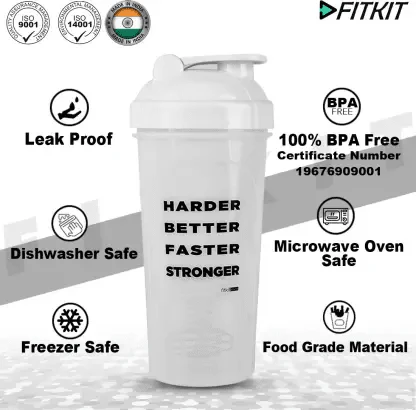 Fitkit FK67.60.003-01 Classic 700 ml Shaker (Pack of 1, White) - Image 4