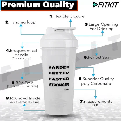 Fitkit FK67.60.003-01 Classic 700 ml Shaker (Pack of 1, White) - Image 6
