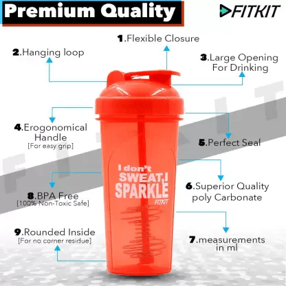 Fitkit FKSB11 Classic 700 ml Shaker (Pack of 1, Orange) - Image 2