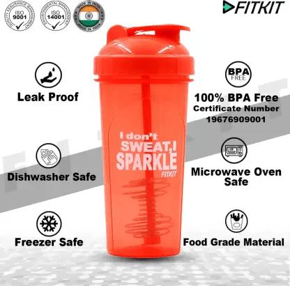 Fitkit FKSB11 Classic 700 ml Shaker (Pack of 1, Orange) - Image 3