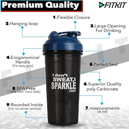 Fitkit FKSB15 Classic 700 ml Shaker (Pack of 1, Dark Blue) - Image 6