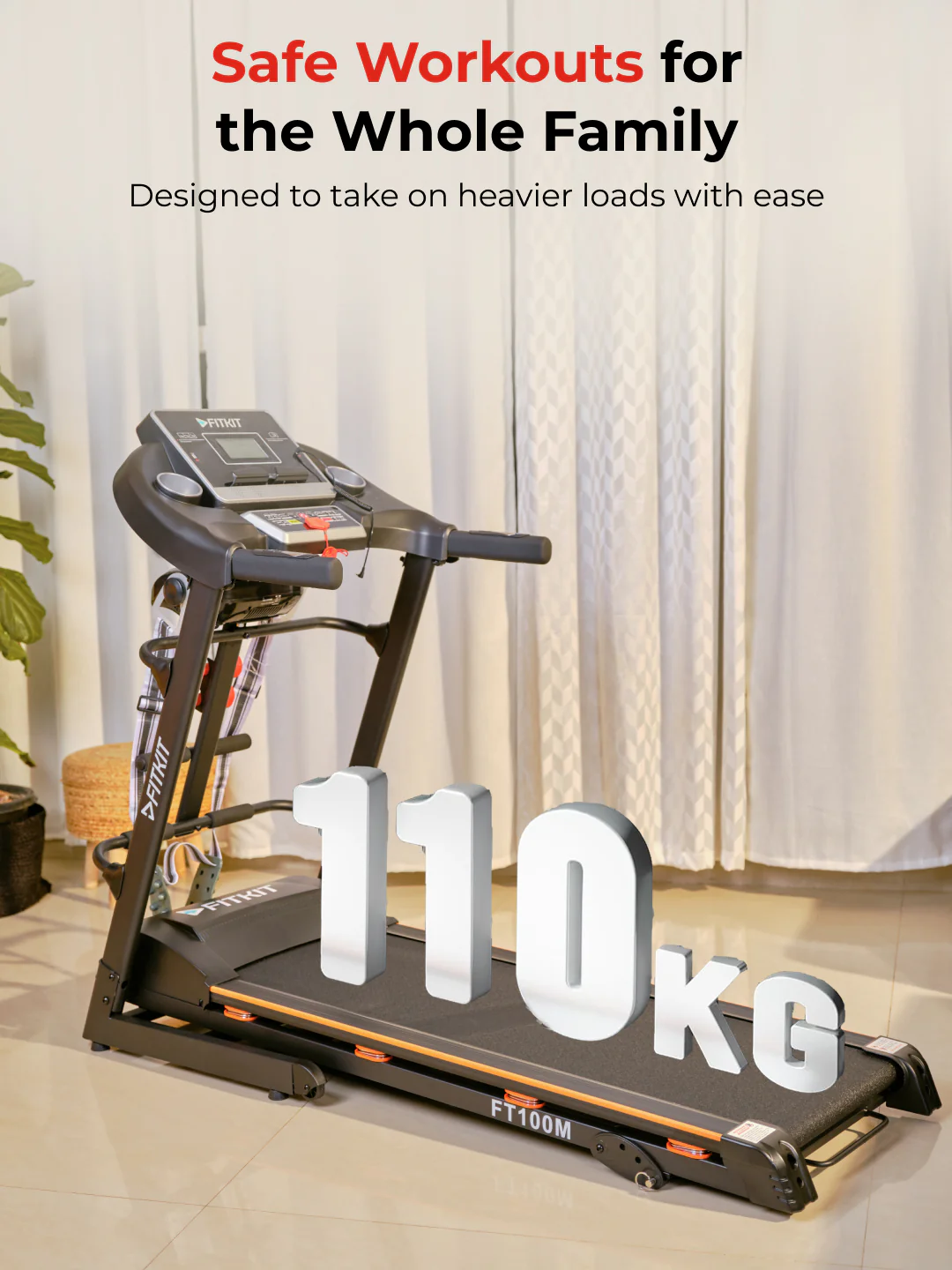 FT100M Treadmill 4.5HP | Massager | 3-level Manual-Incline | Max Weight-110kg | Max Speed-14.8kmph (with 6 months extended warranty) - Image 4