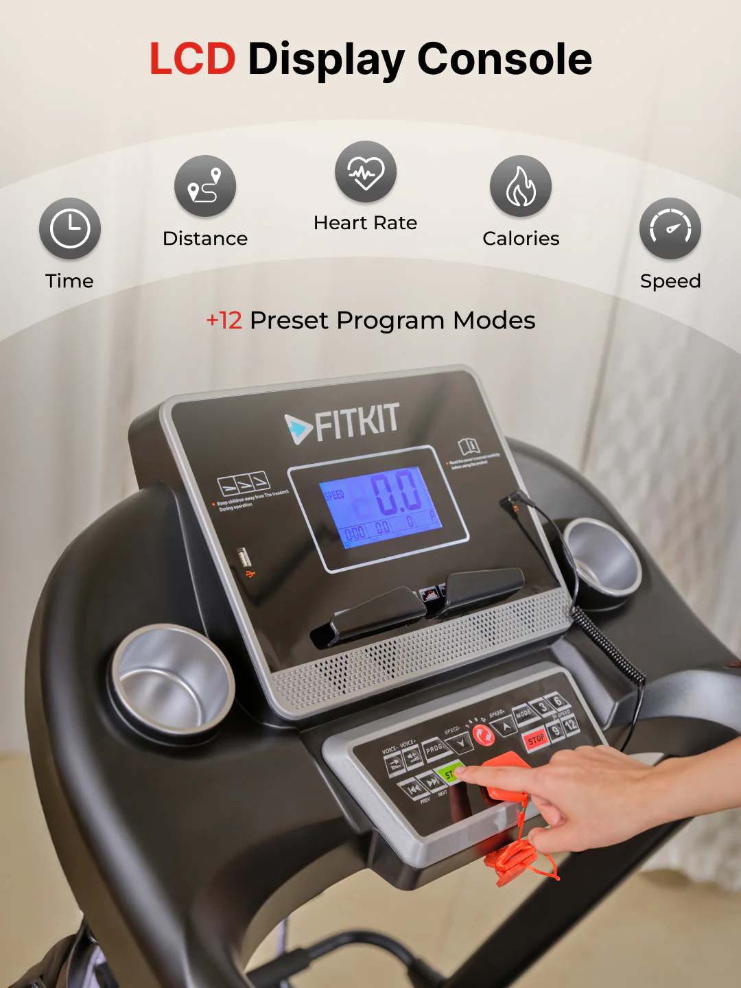 FT100M Treadmill 4.5HP | Massager | 3-level Manual-Incline | Max Weight-110kg | Max Speed-14.8kmph (with 6 months extended warranty) - Image 8