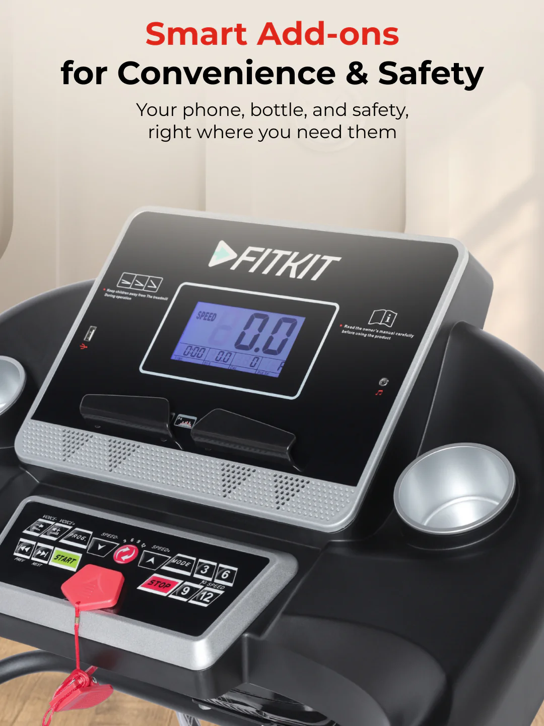 FT100M Treadmill 4.5HP | Massager | 3-level Manual-Incline | Max Weight-110kg | Max Speed-14.8kmph (with 6 months extended warranty) - Image 9