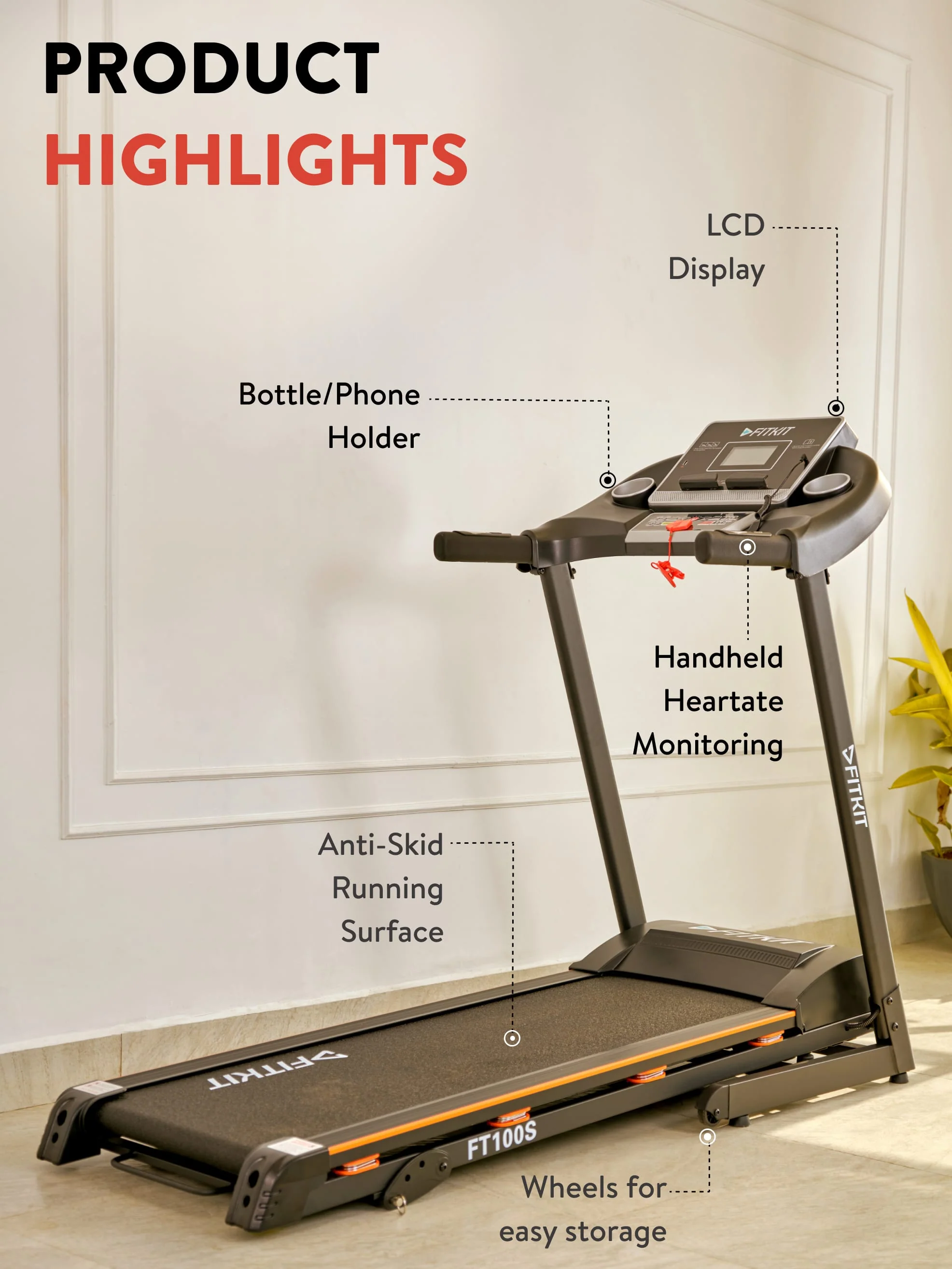 FT100S Treadmill 3.25HP | 3-level Manual-Incline | Max Weight-110kg | Max Speed-14.8kmph (with 6 months extended warranty) - Image 3