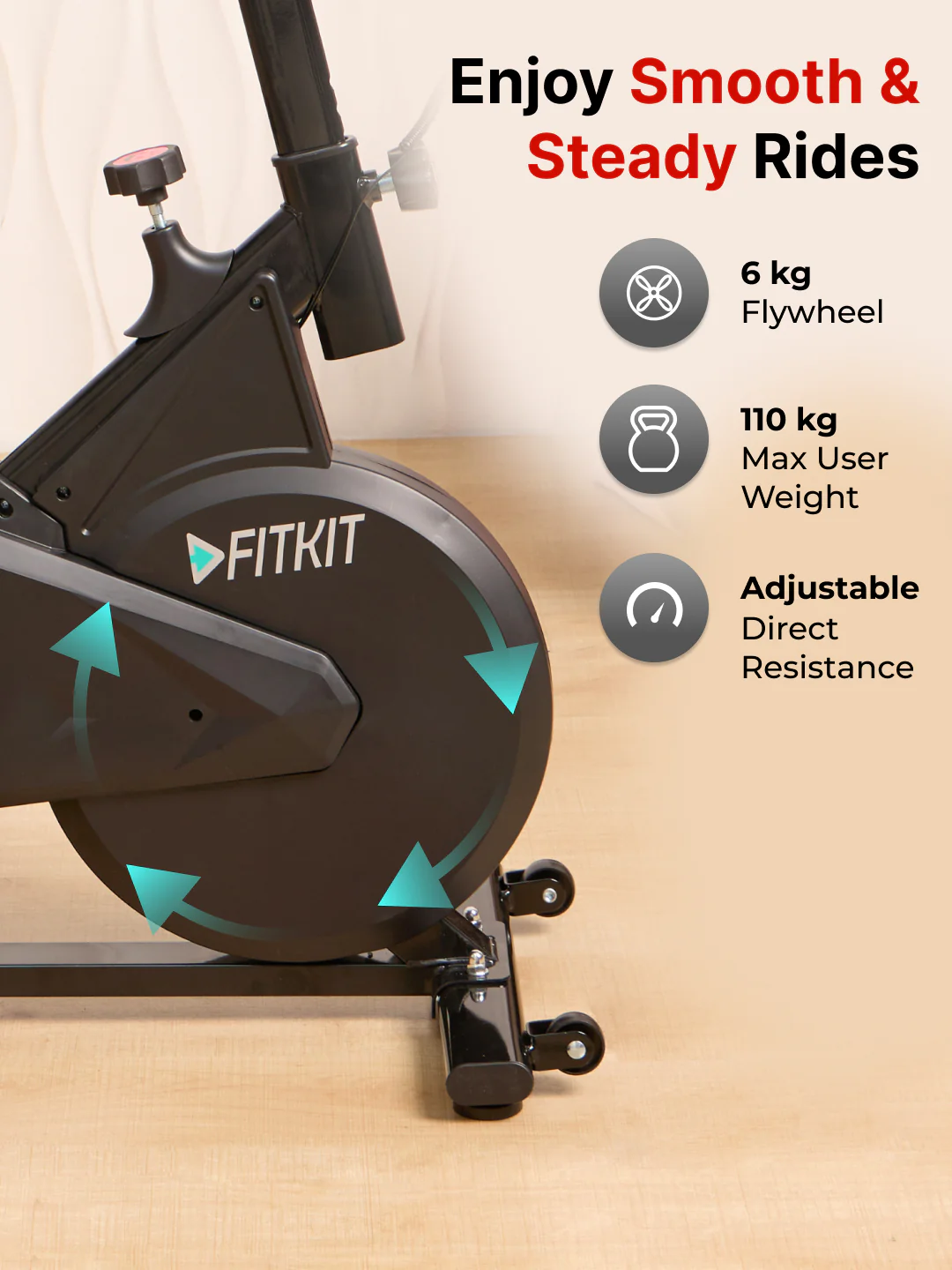 FK7001 Spinbike | 6kg Flywheel | Max Weight: 110Kg | Black (6 months warranty + 6 months extended warranty) - Image 3