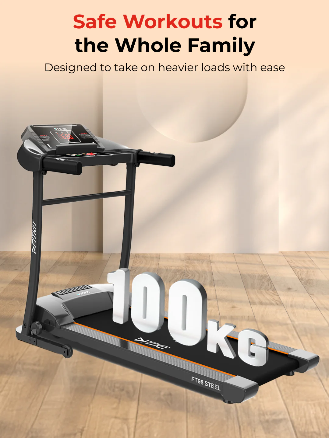FT98Steel 3HP Treadmill | 3-Level Manual-Incline | Max Speed-12.8kmph | Max Weight-100kg (with 6 months extended warranty) - Image 3