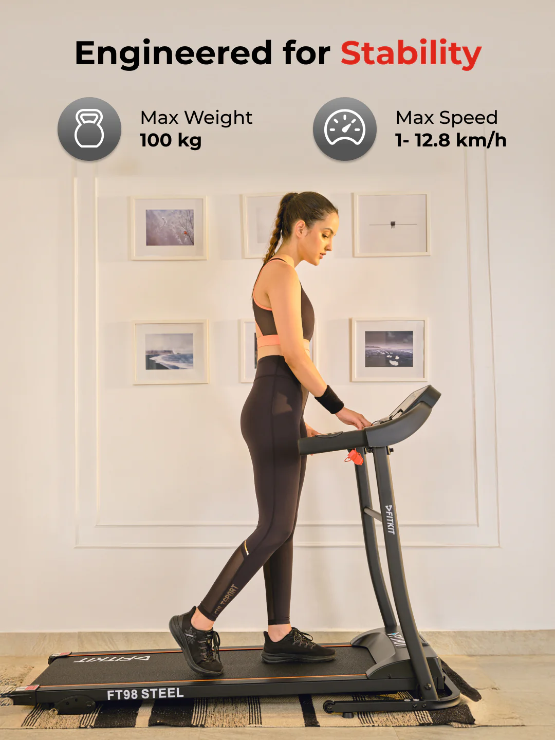 FT98Steel 3HP Treadmill | 3-Level Manual-Incline | Max Speed-12.8kmph | Max Weight-100kg (with 6 months extended warranty) - Image 4