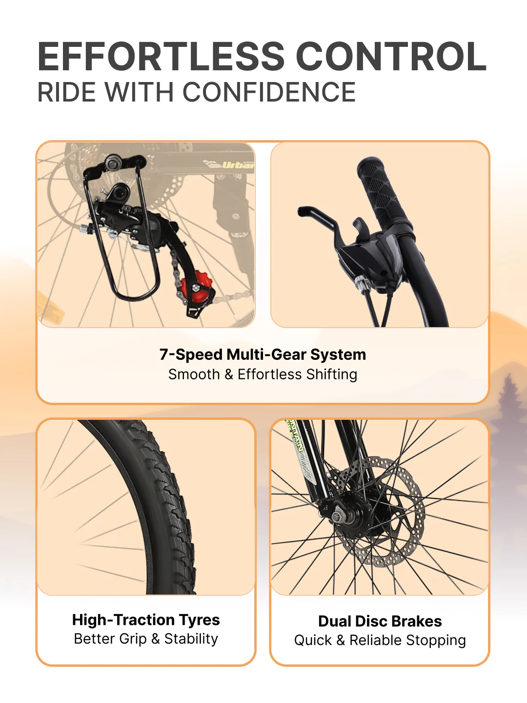 Galaxy Max Mountain Bike Steel 7 Speed Cycle 24 inch Tyre, Black With Front Suspension, Single Wall Rim and Dual Disc Brakes Ideal For 4.5 ft to 5.3 ft - Image 3
