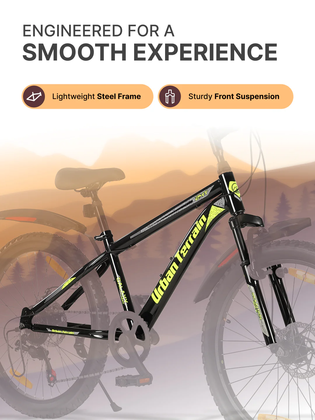 Galaxy Max Mountain Bike Steel 7 Speed Cycle 24 inch Tyre, Black With Front Suspension, Single Wall Rim and Dual Disc Brakes Ideal For 4.5 ft to 5.3 ft - Image 4