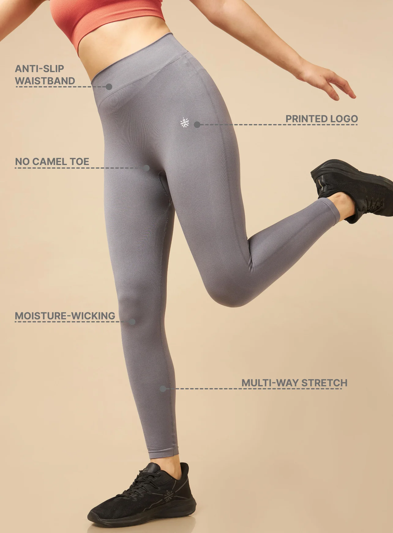 Grey Seamless Sports Tights - Image 5