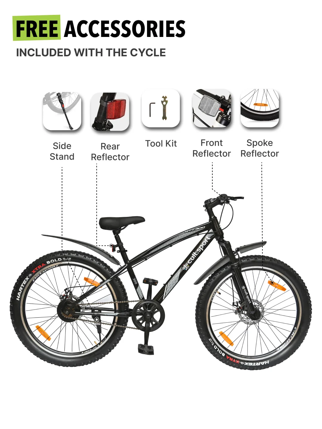 GTX30026TBLACK Steel Single Speed 26 inch Mountain Cycle, Front Suspension and Double Wall Alloy Rim, - Image 8