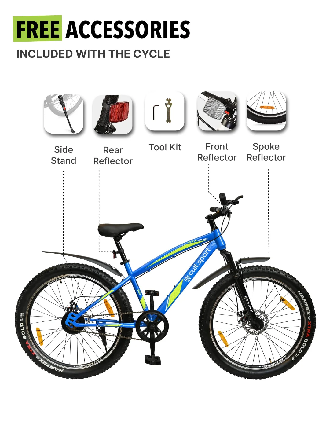 GTX30026TBLUE Steel Single Speed 26 inch Mountain Cycle, Front Suspension and Double Wall Rim - Image 8