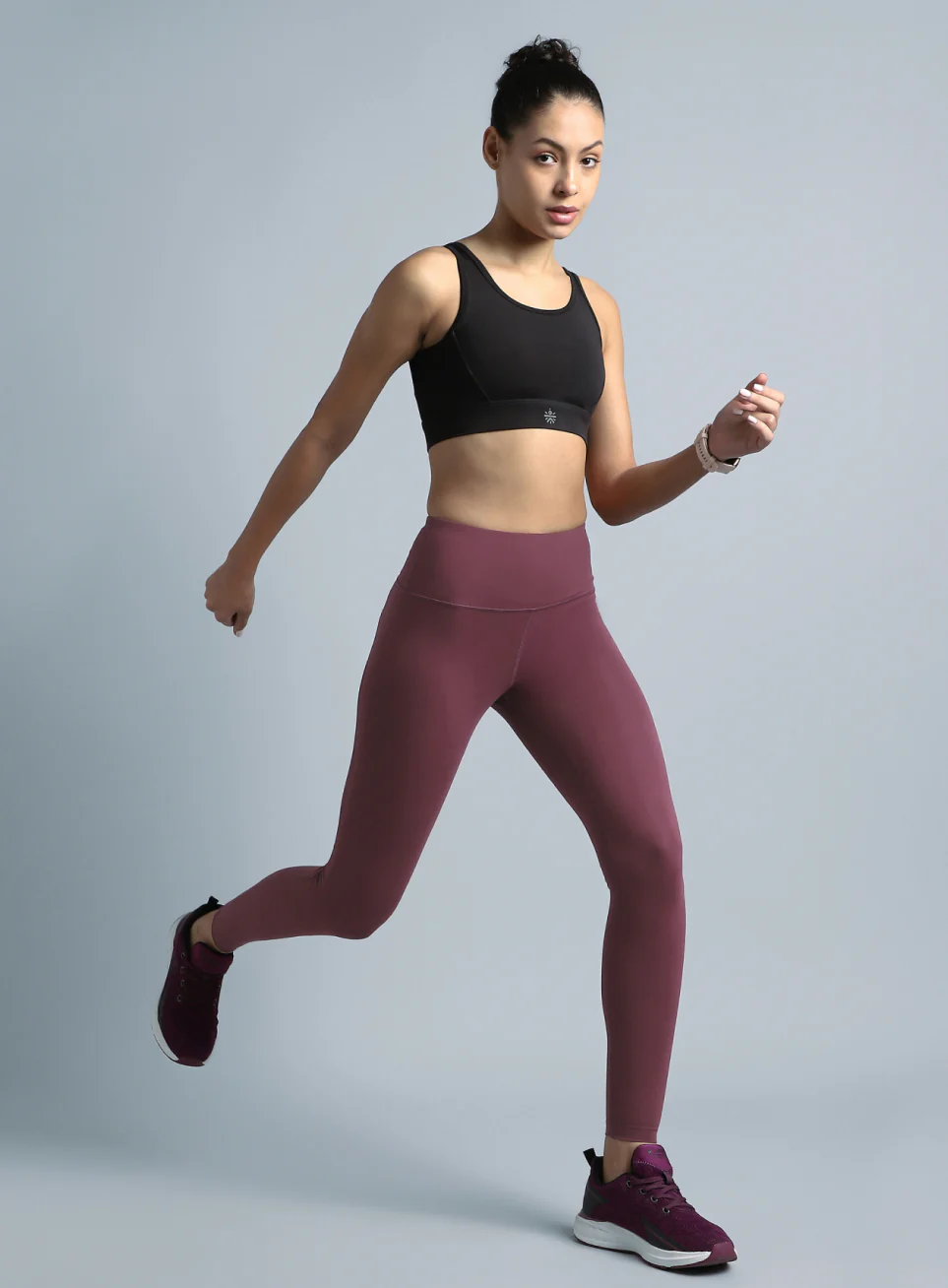 Wine High Waist Solid Active Tights - Image 2