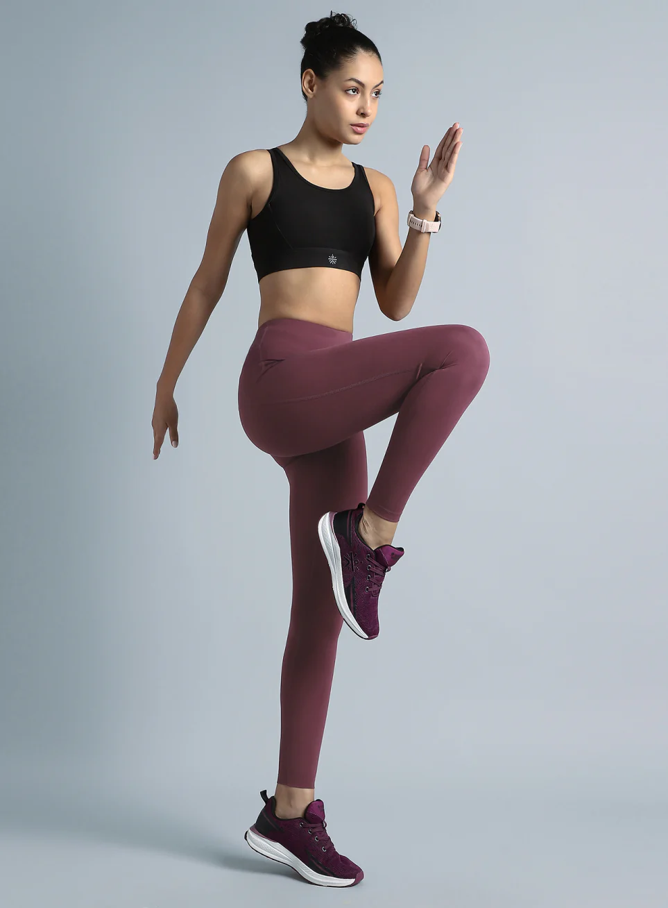 Wine High Waist Solid Active Tights - Image 3