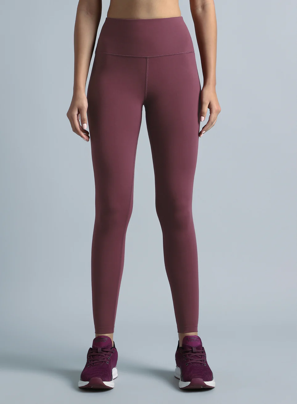Wine High Waist Solid Active Tights - Image 4