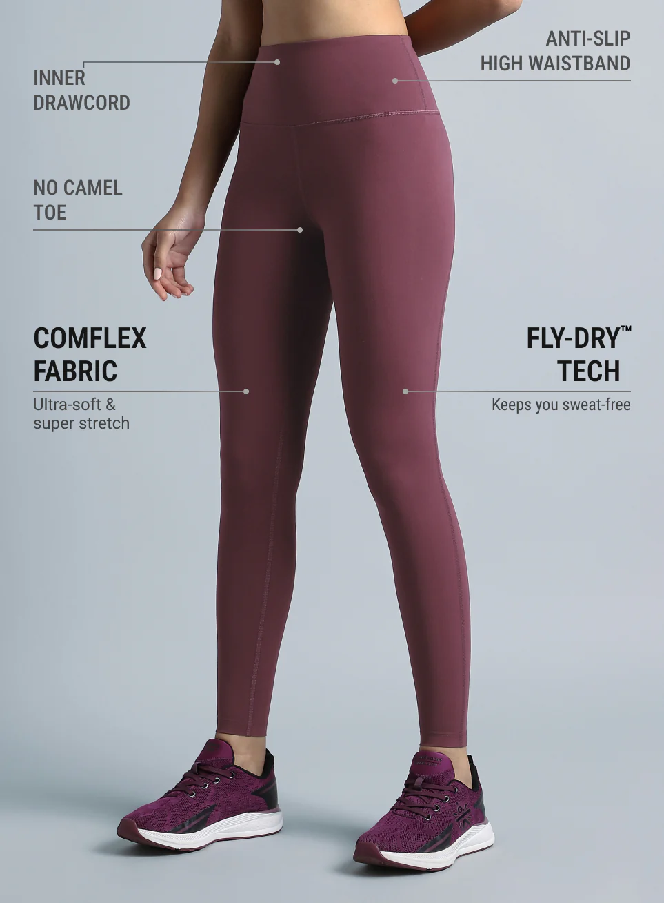 Wine High Waist Solid Active Tights - Image 5