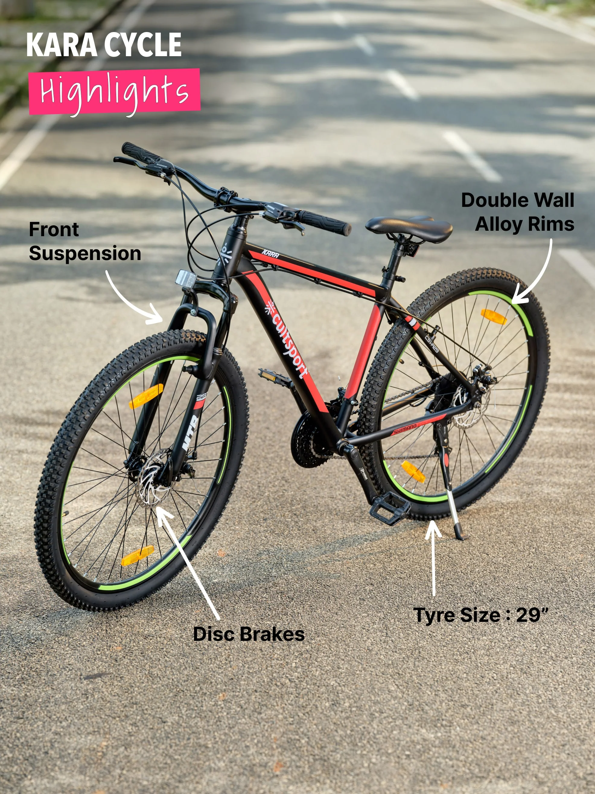 Kara Alloy 21 Speed Shimano Gear 29 inch Mountain Cycle, Dual Disc Brake, Front Suspension, Double Wall Rim Black, Free Trainer Sessions, Cycling Event - Image 3