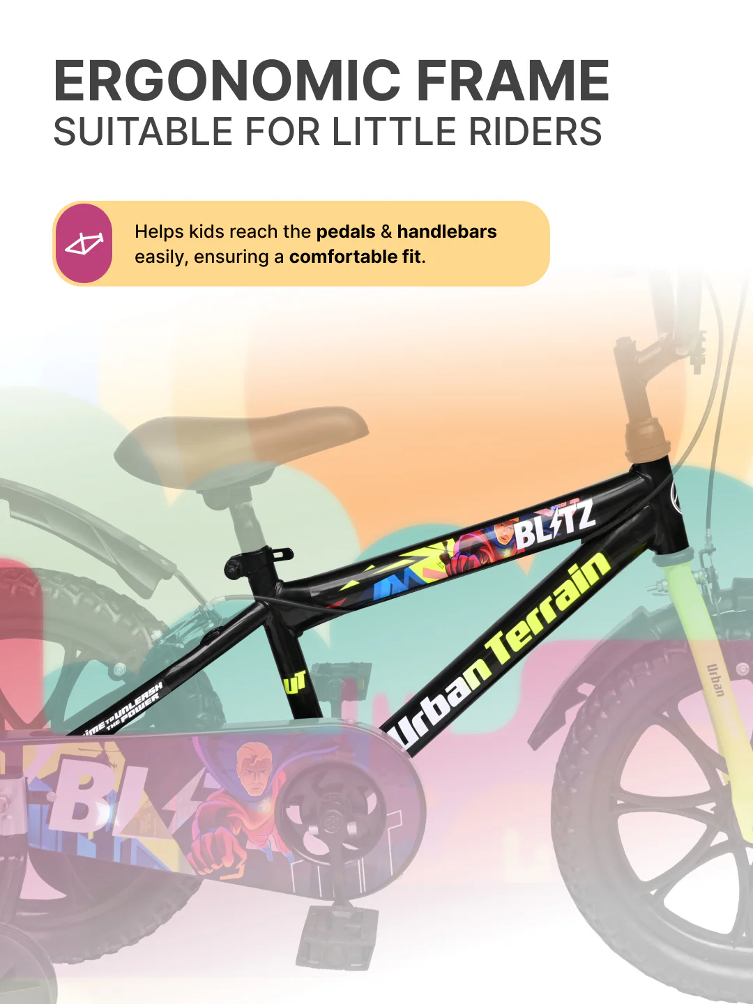 Urban Terrain Blitz Cycles 16T for Boys/Girls Kids Ages 4 to 6 Comes with Training Wheels (Black, Green) - Image 4