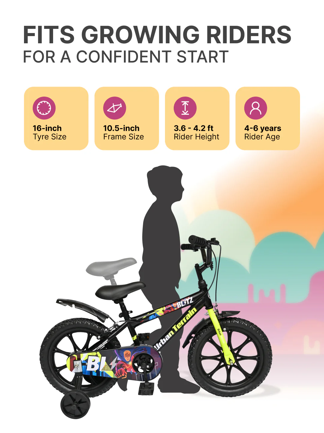 Urban Terrain Blitz Cycles 16T for Boys/Girls Kids Ages 4 to 6 Comes with Training Wheels (Black, Green) - Image 5