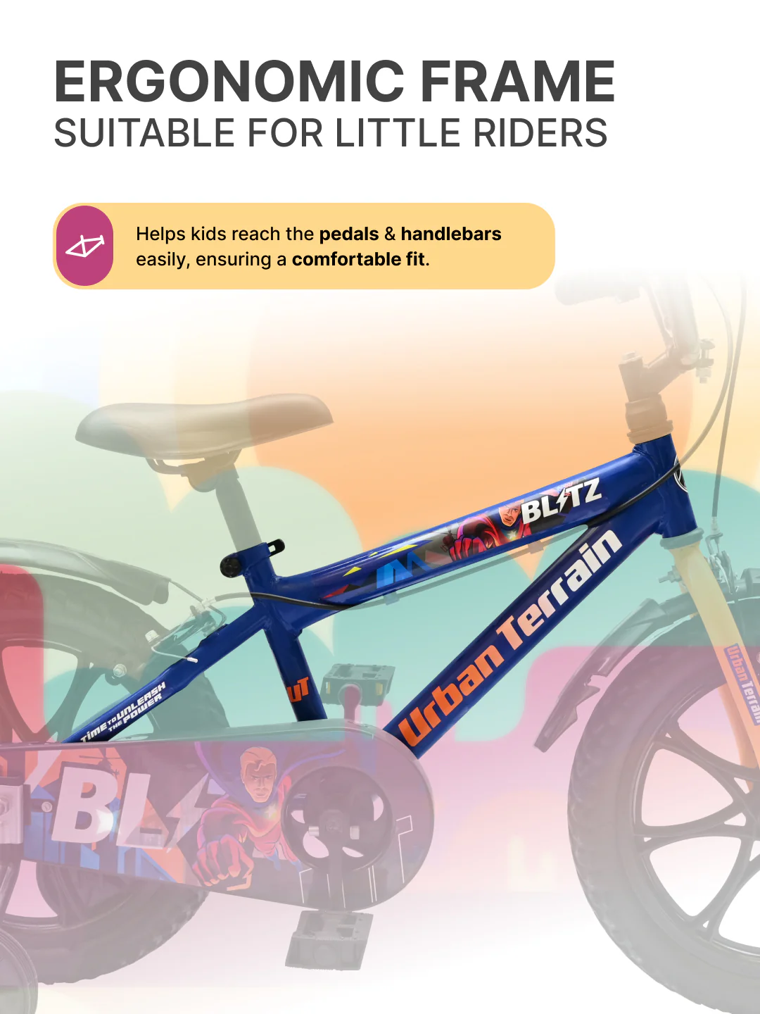 Urban Terrain Blitz Cycles 16T for Boys/Girls Kids Ages 4 to 6 Comes with Training Wheels (Blue) - Image 4